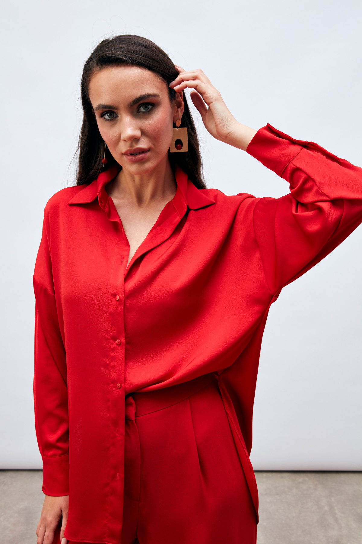 Düşük Omuzlu Salaş Gömlek - KIRMIZI