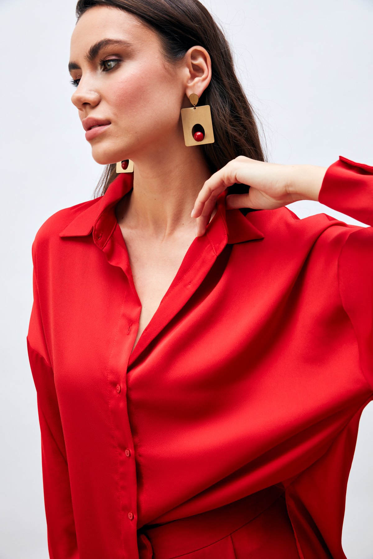 Düşük Omuzlu Salaş Gömlek - KIRMIZI