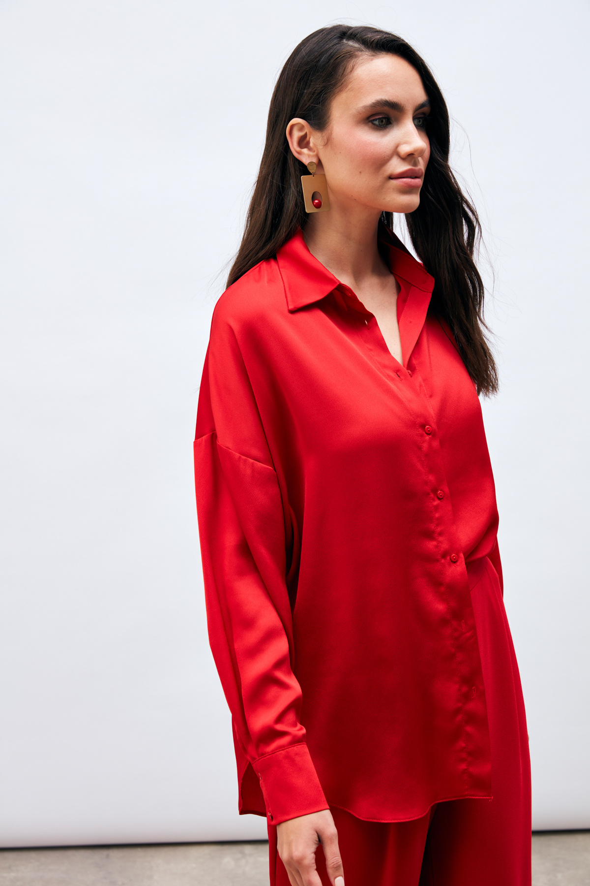 Düşük Omuzlu Salaş Gömlek - KIRMIZI