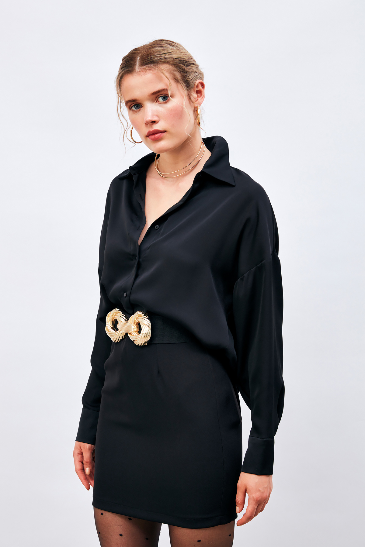 Düşük Omuzlu Salaş Gömlek - SİYAH