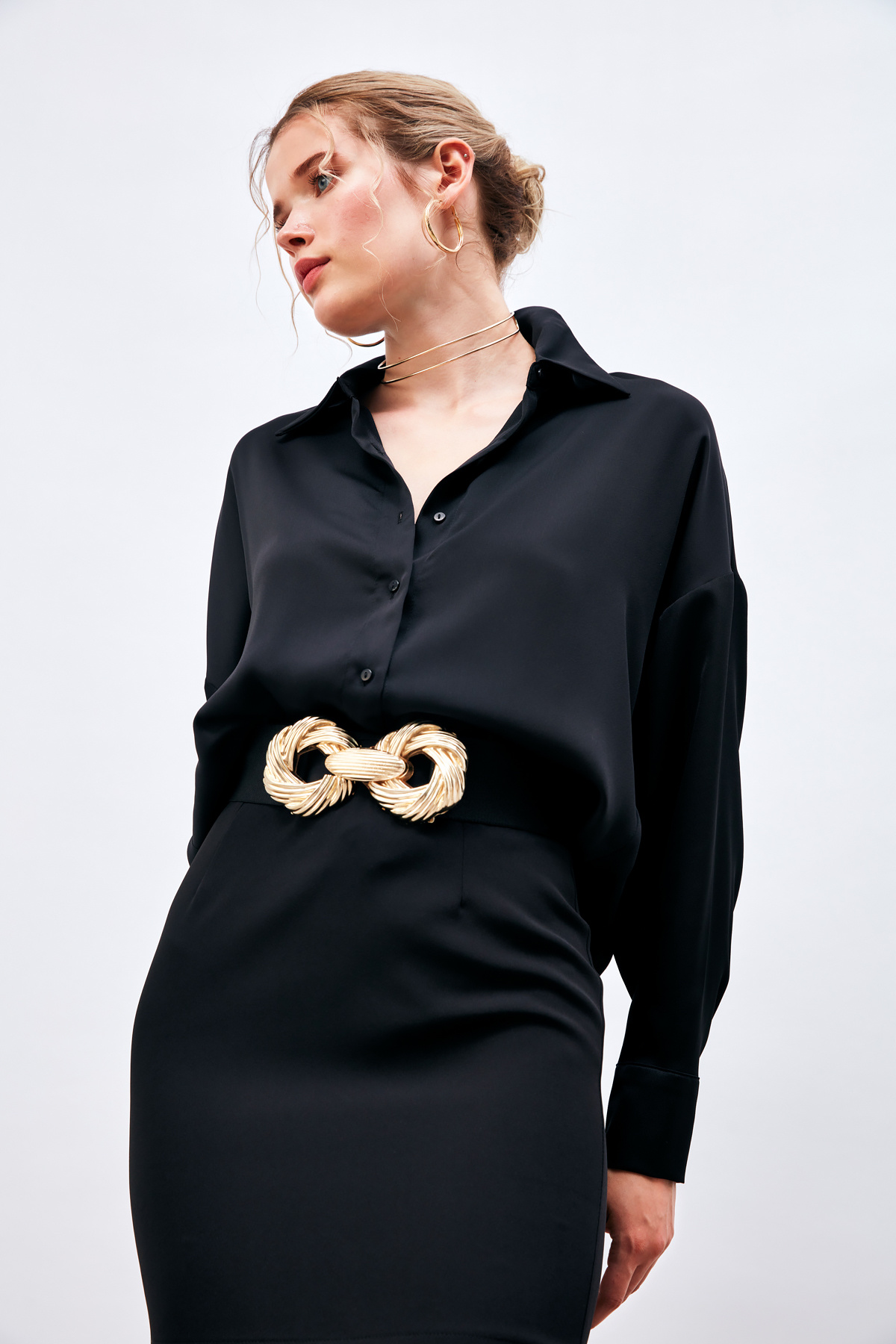 Düşük Omuzlu Salaş Gömlek - SİYAH