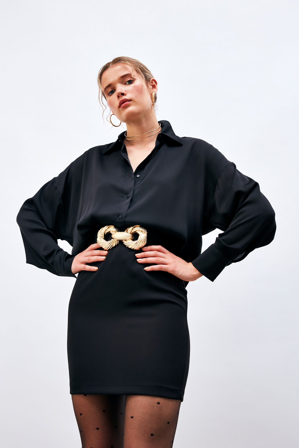 Düşük Omuzlu Salaş Gömlek - SİYAH