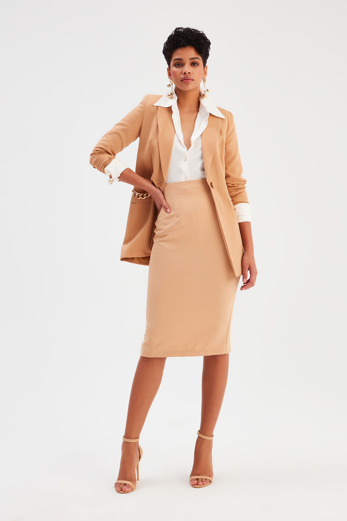 Düz kalem etek - AÇIK CAMEL