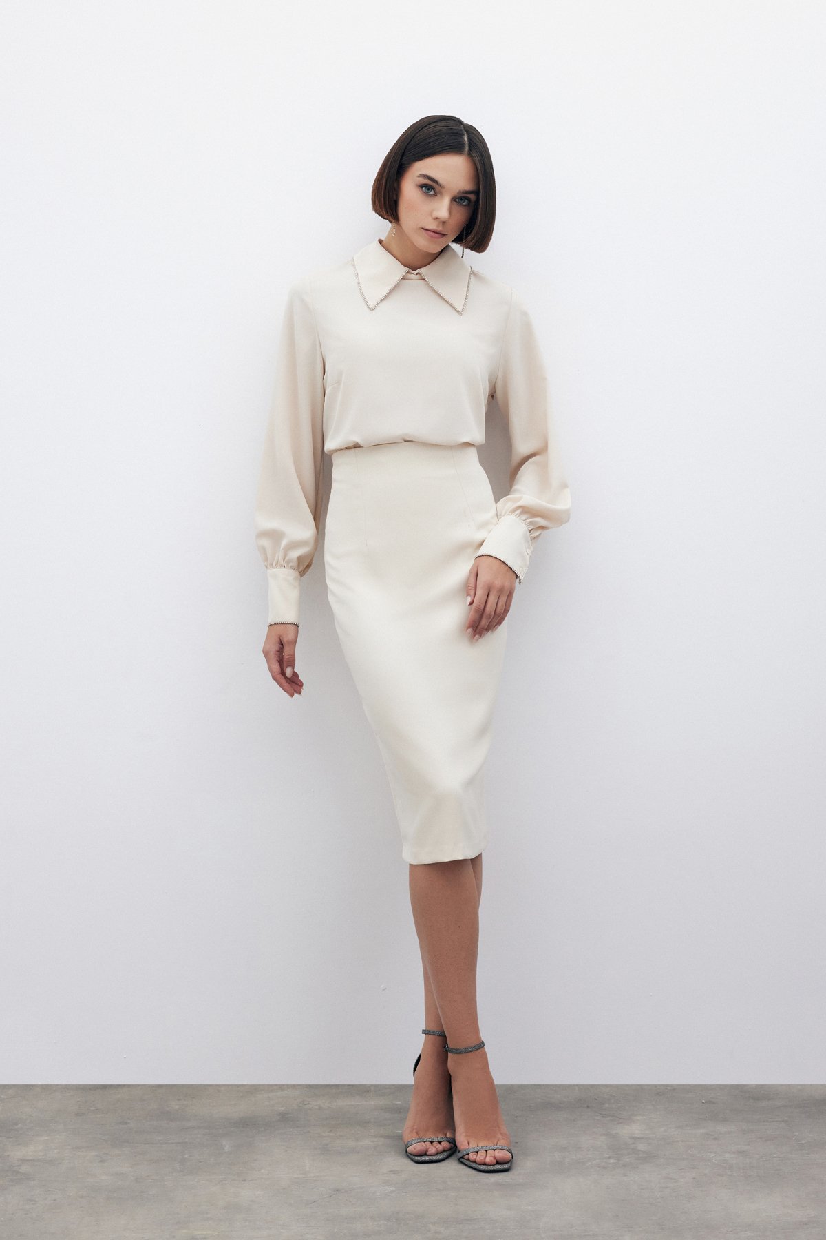 Straight Pencil Skirt - BEIGE