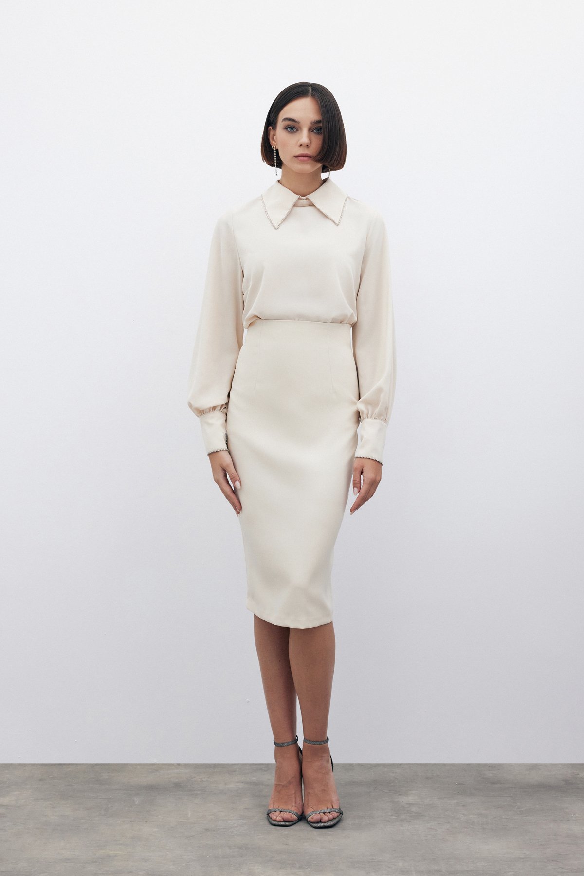 Straight Pencil Skirt - BEIGE