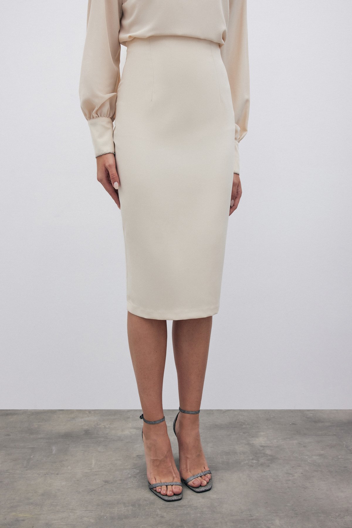Straight Pencil Skirt - BEIGE
