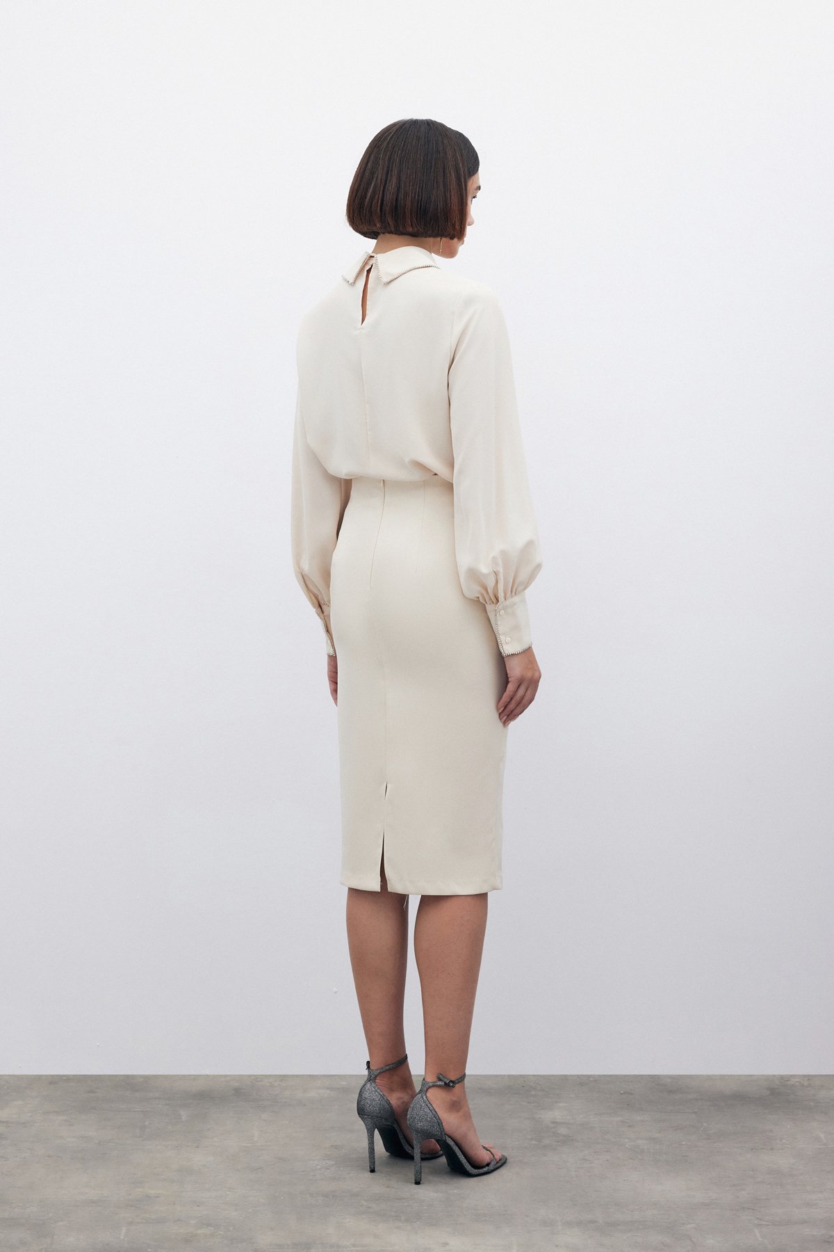 Straight Pencil Skirt - BEIGE