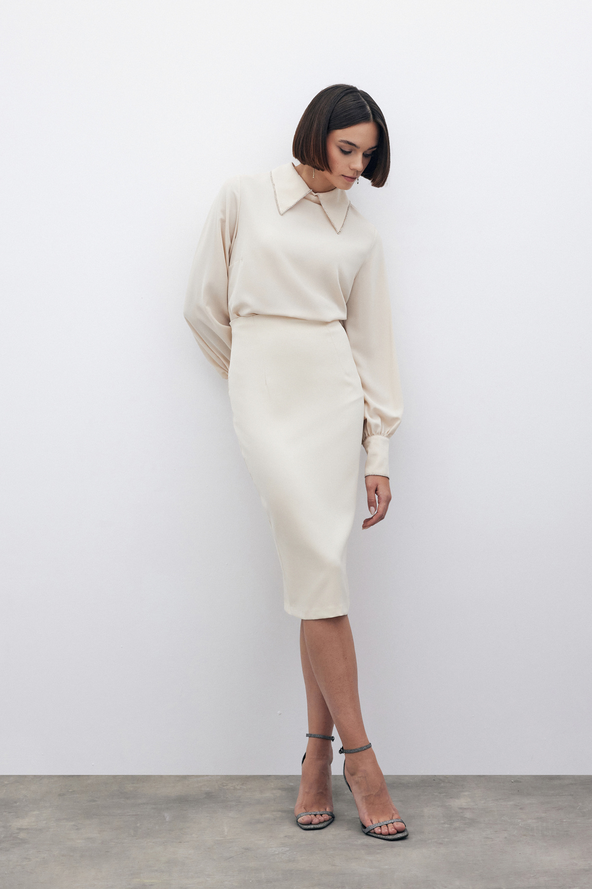 Straight Pencil Skirt - BEIGE