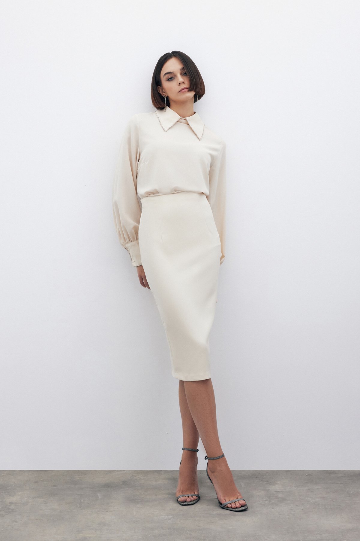 Straight Pencil Skirt - BEIGE