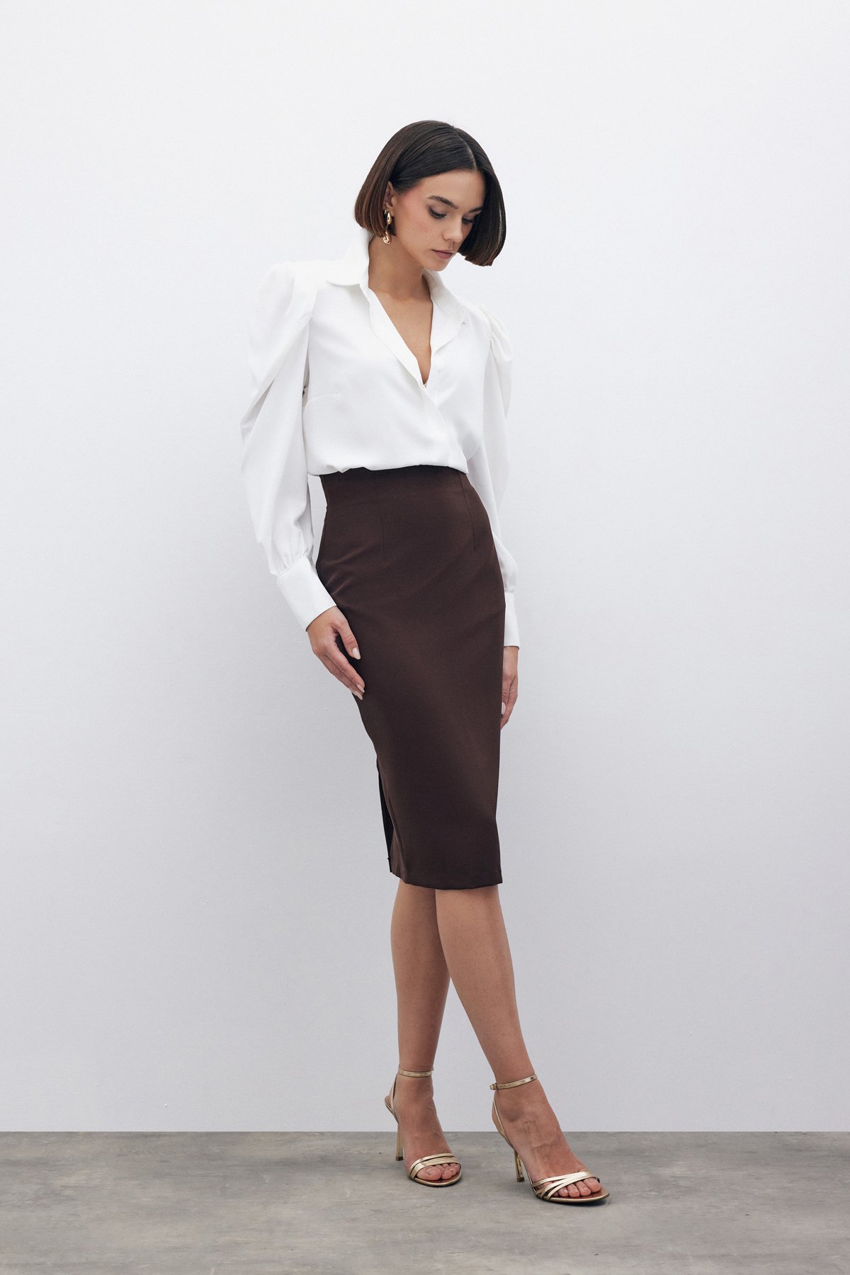 Düz Kalem Etek - KAHVE