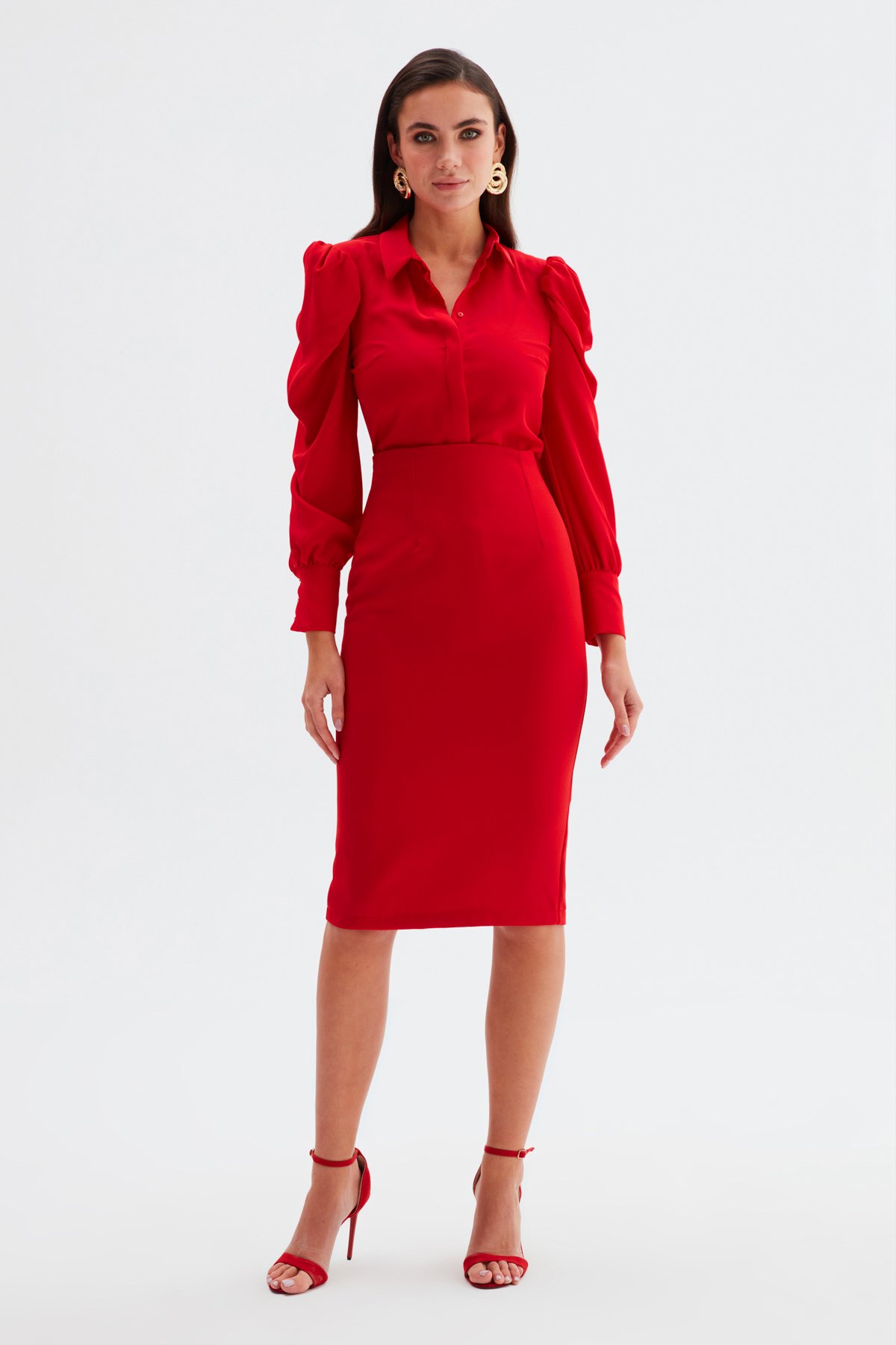 Straight Pencil Skirt - RED