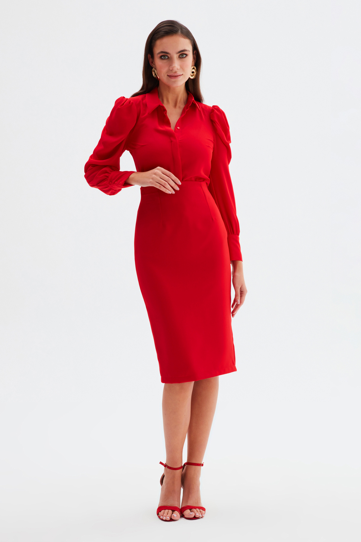 Straight Pencil Skirt - RED