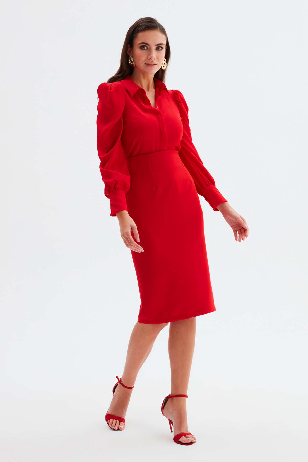 Straight Pencil Skirt - RED