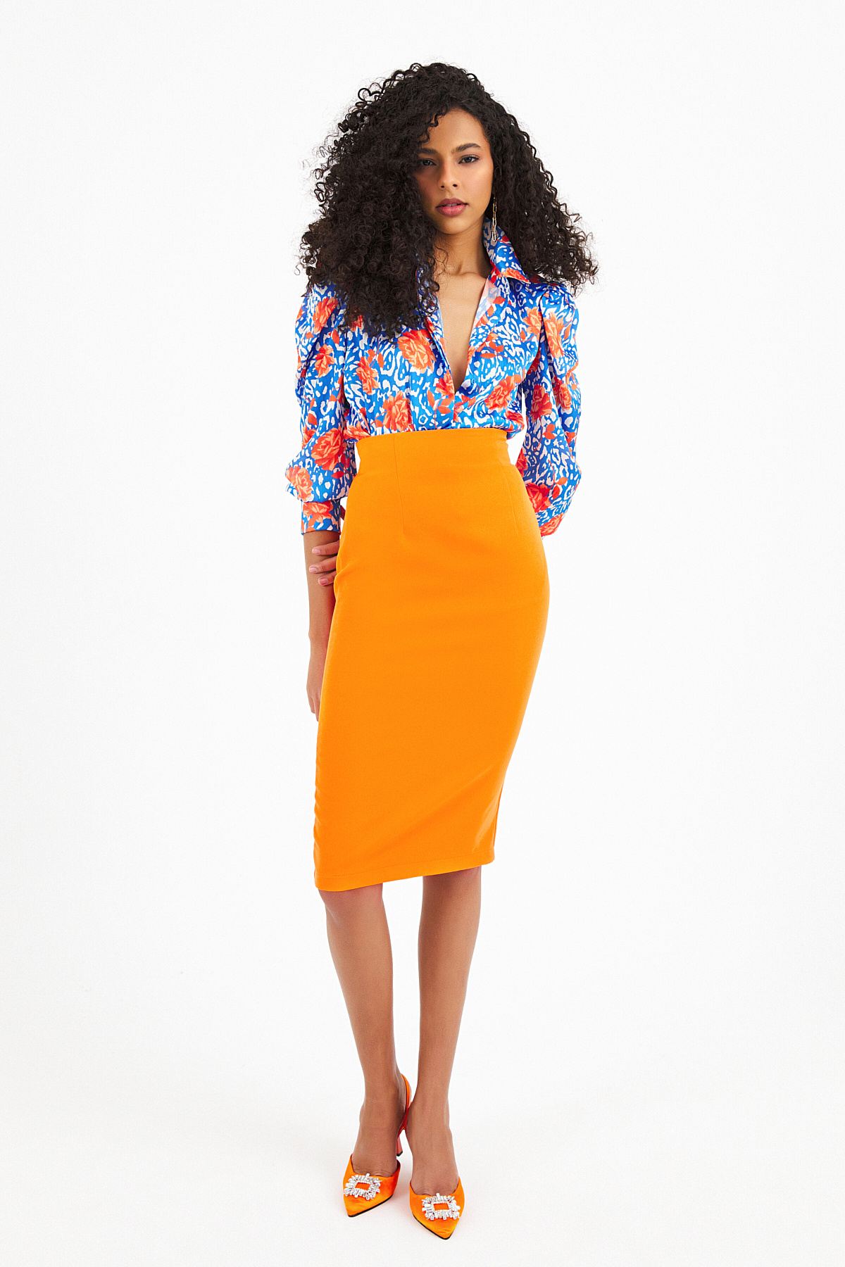 Düz kalem etek - ORANJ