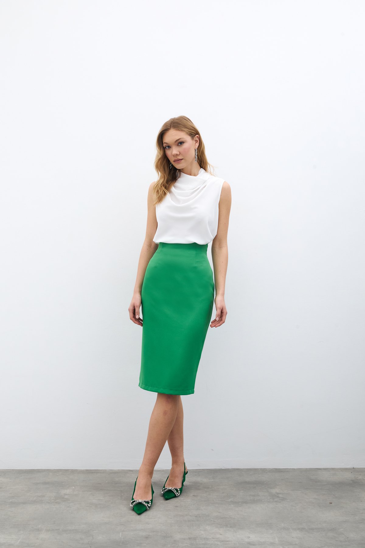 Straight Pencil Skirt - Green