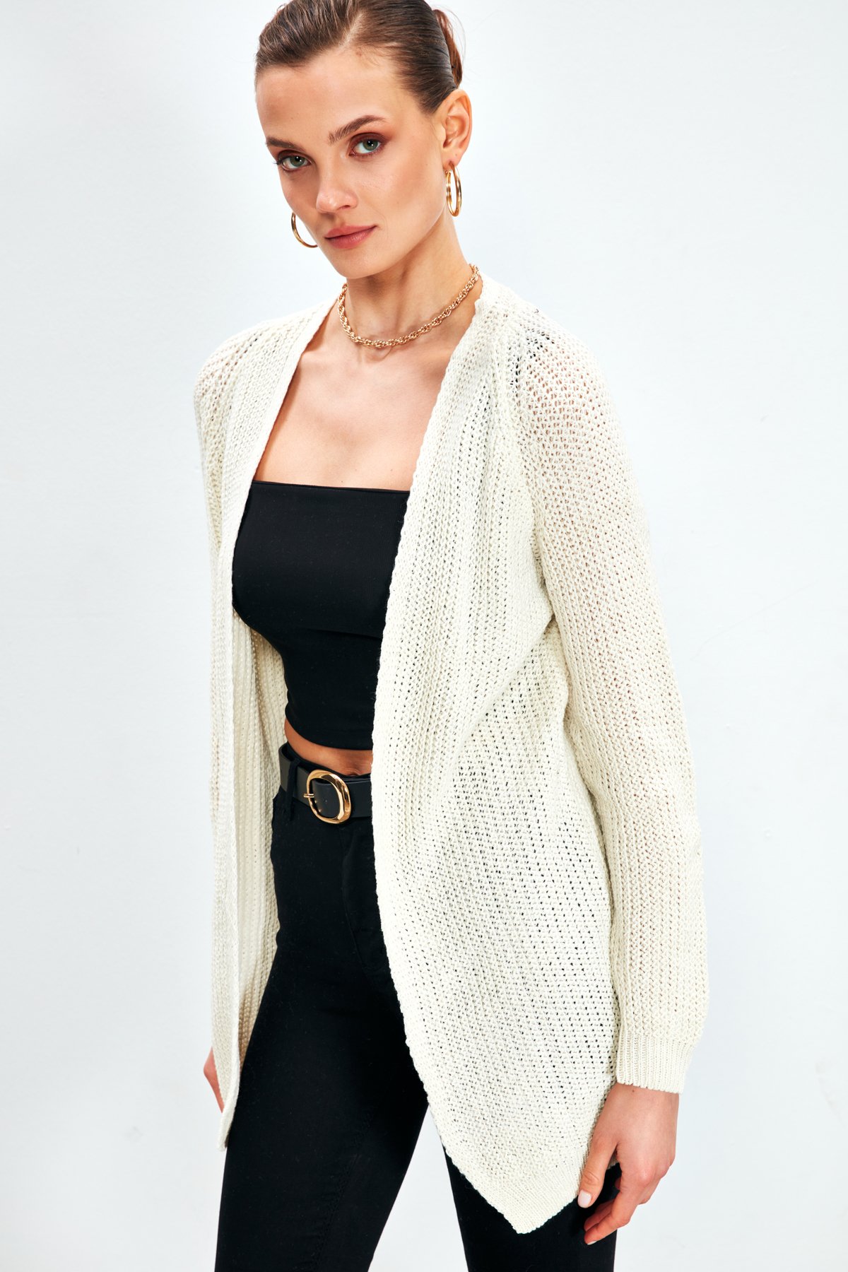 Düz Kesim Hırka - EKRU