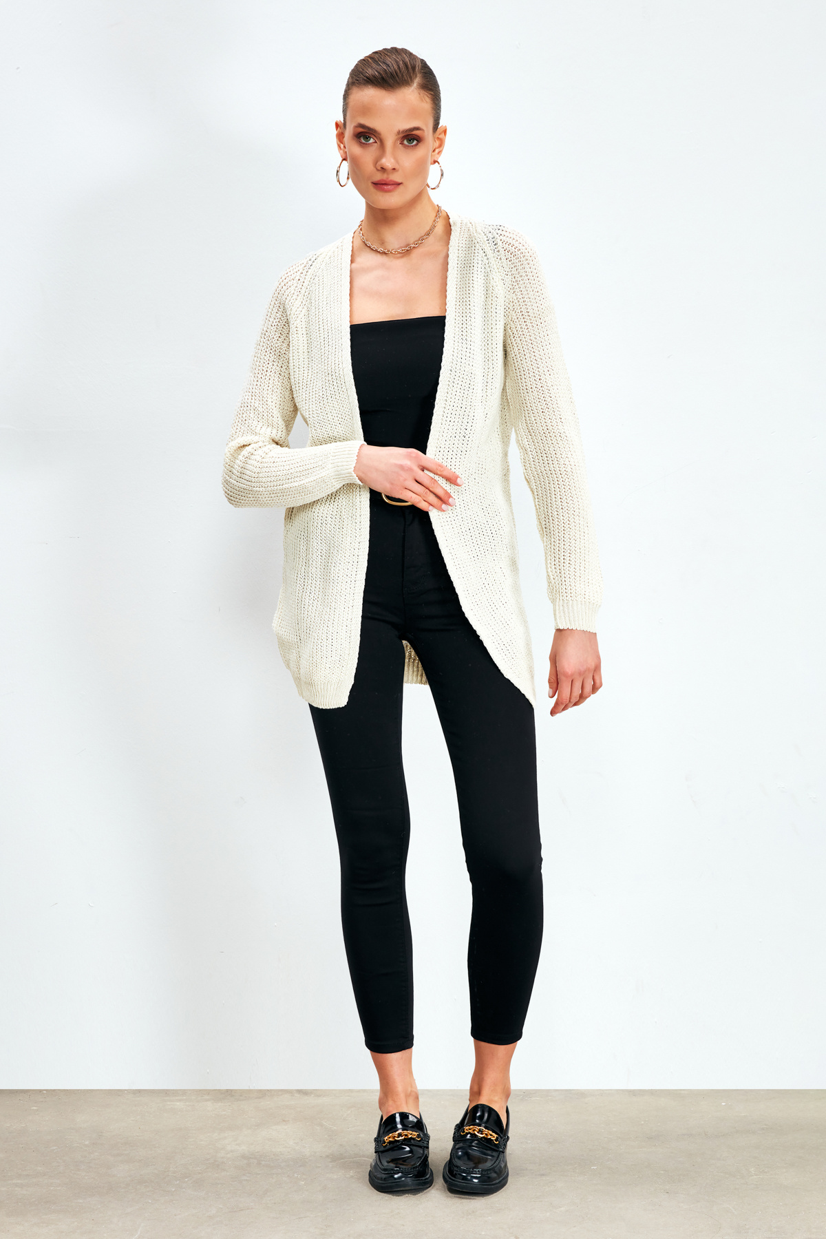 Düz Kesim Hırka - EKRU