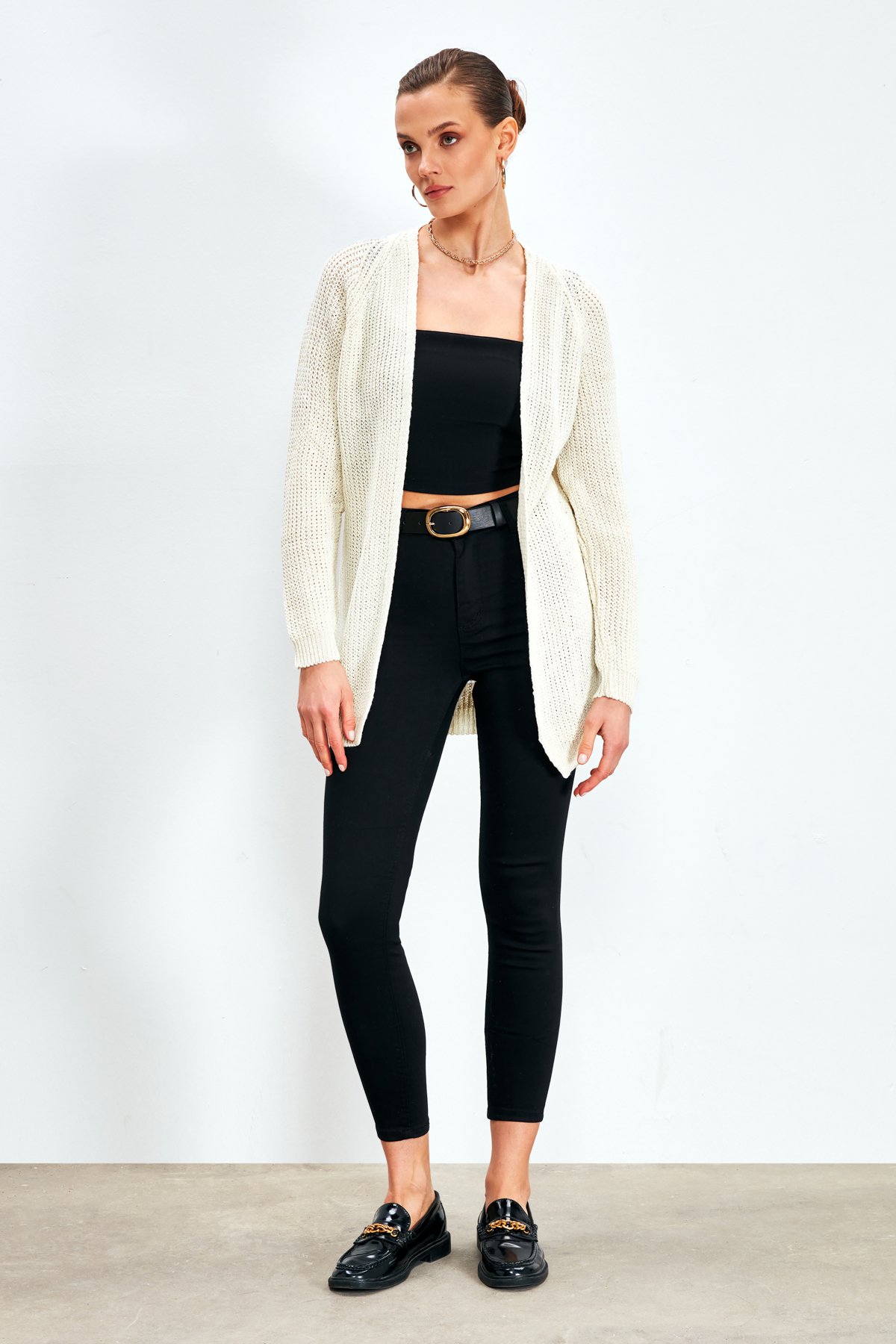 Düz Kesim Hırka - EKRU