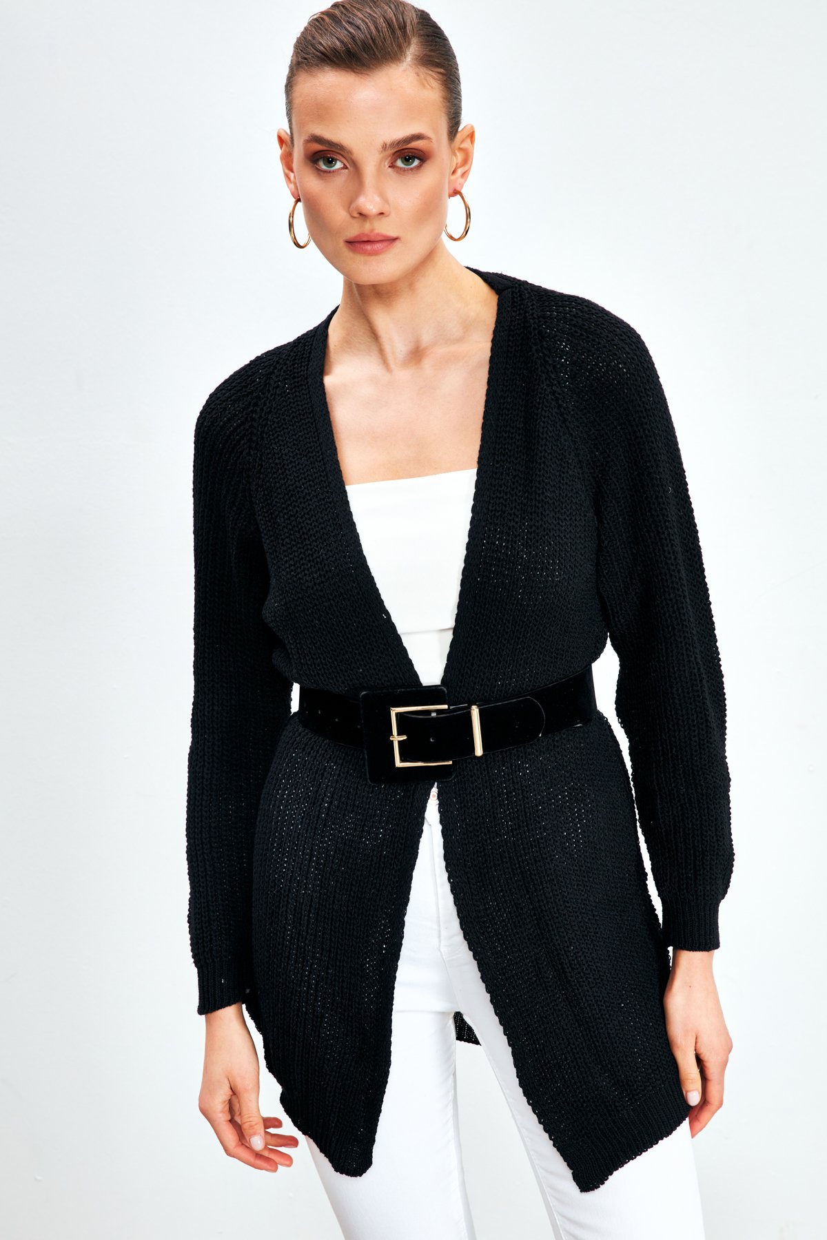 Düz Kesim Hırka - SİYAH