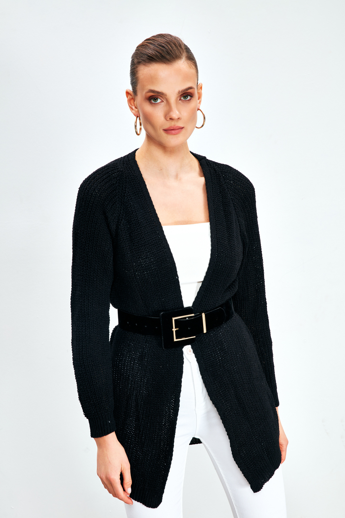 Düz Kesim Hırka - SİYAH