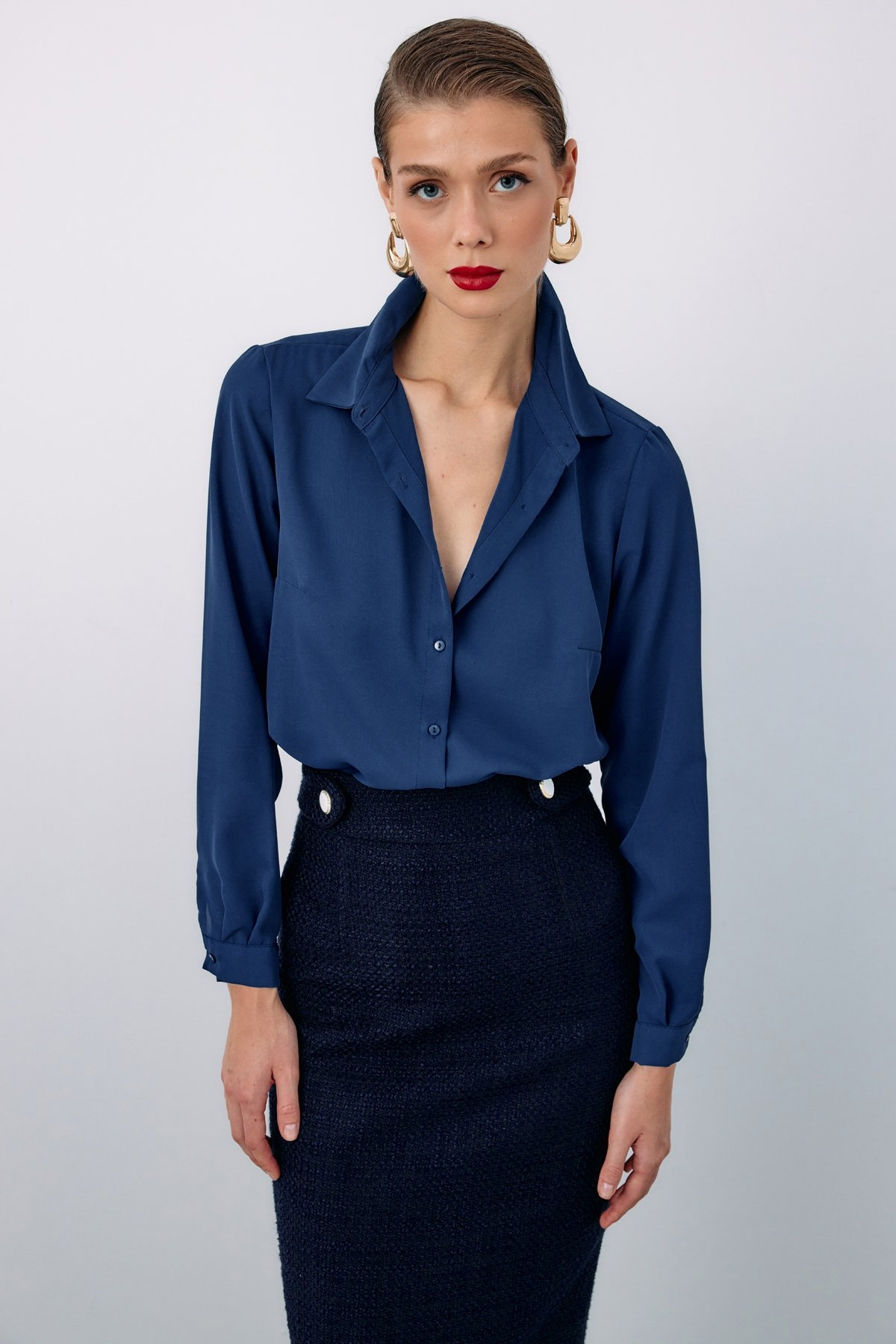 Düz Klasik Gömlek - İndigo