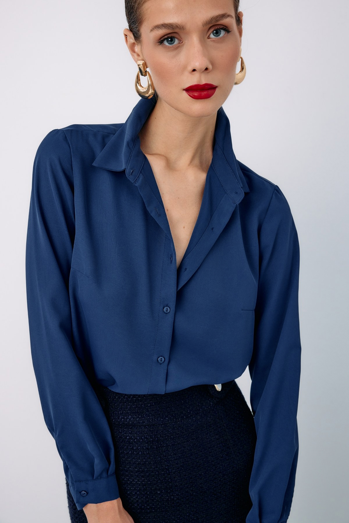 Düz Klasik Gömlek - İndigo