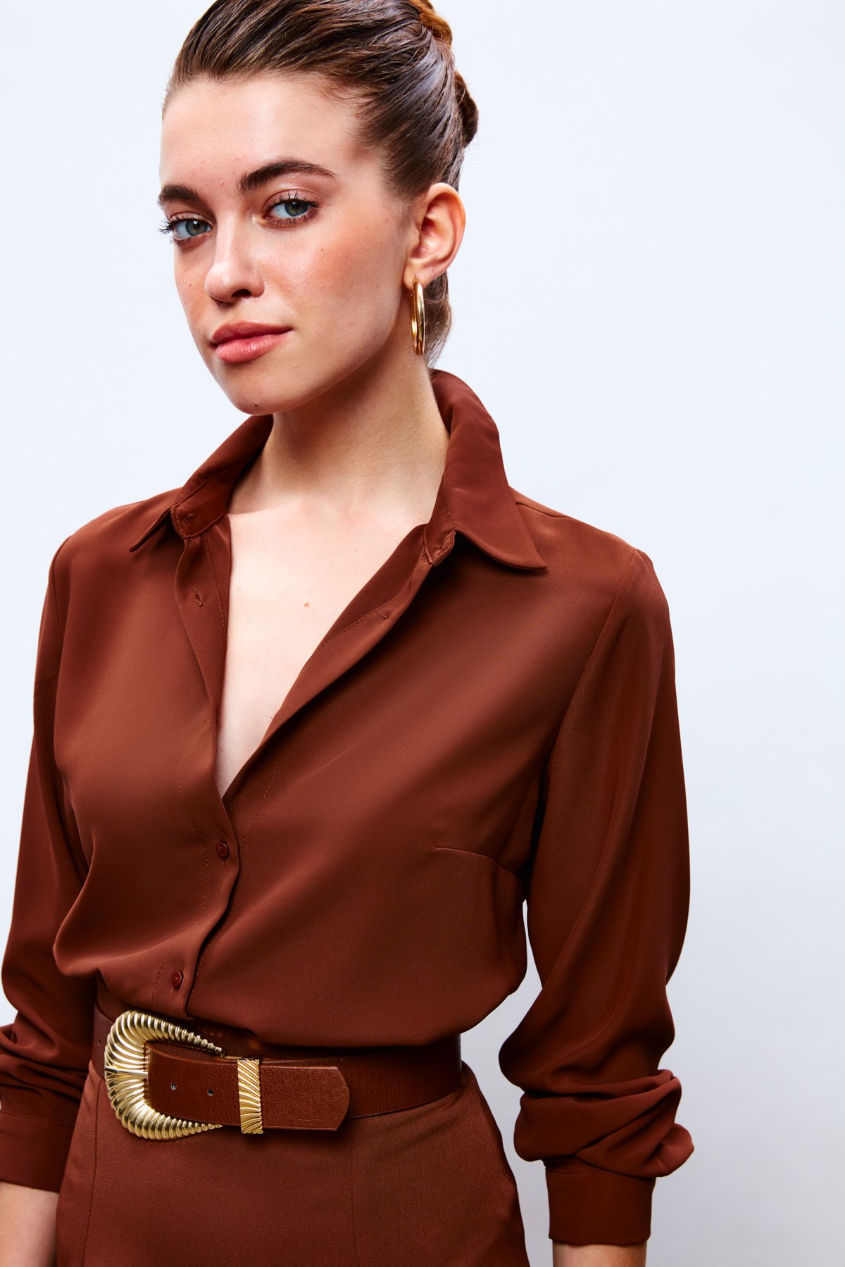 Düz Klasik Gömlek - KAHVE