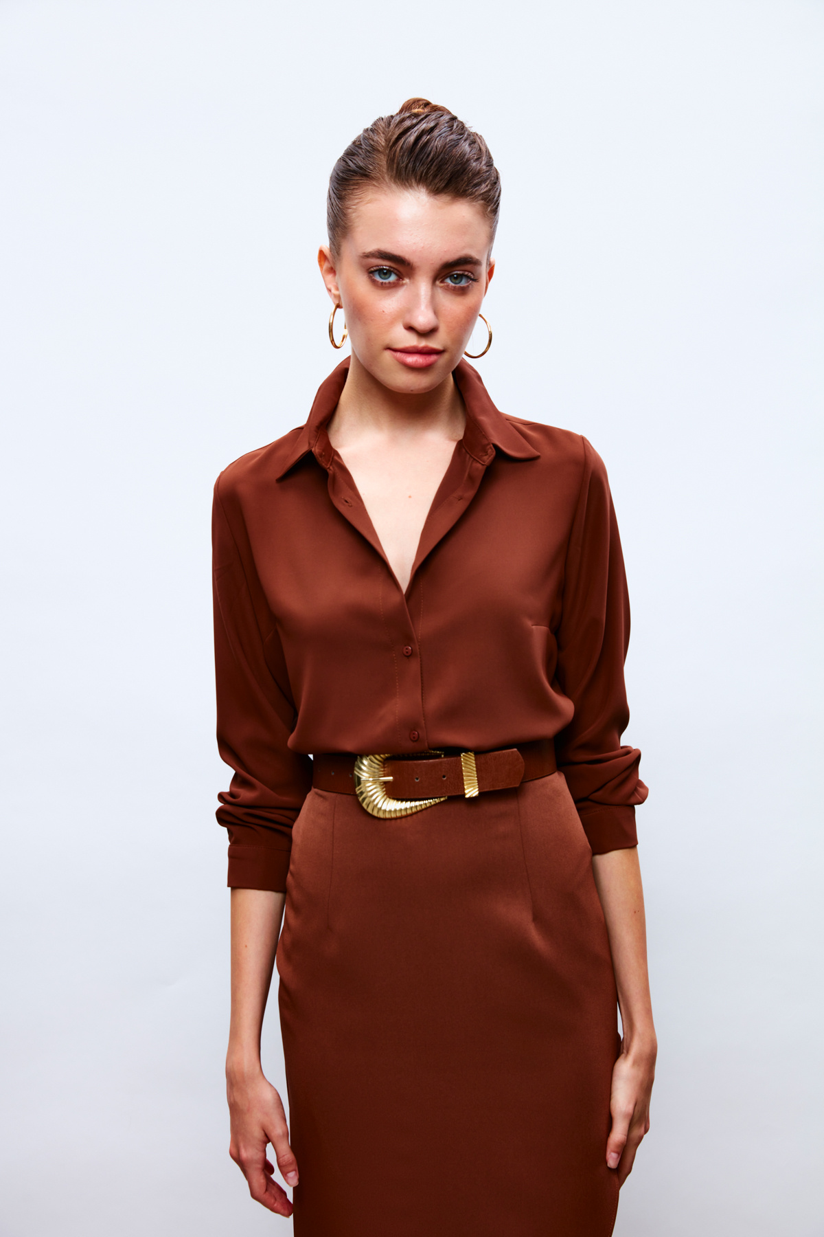 Düz Klasik Gömlek - KAHVE