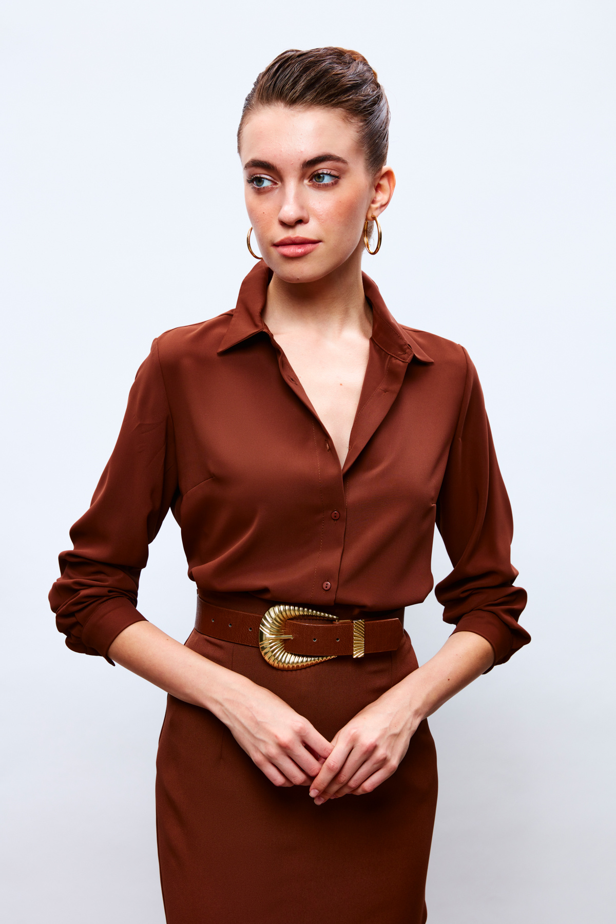 Düz Klasik Gömlek - KAHVE