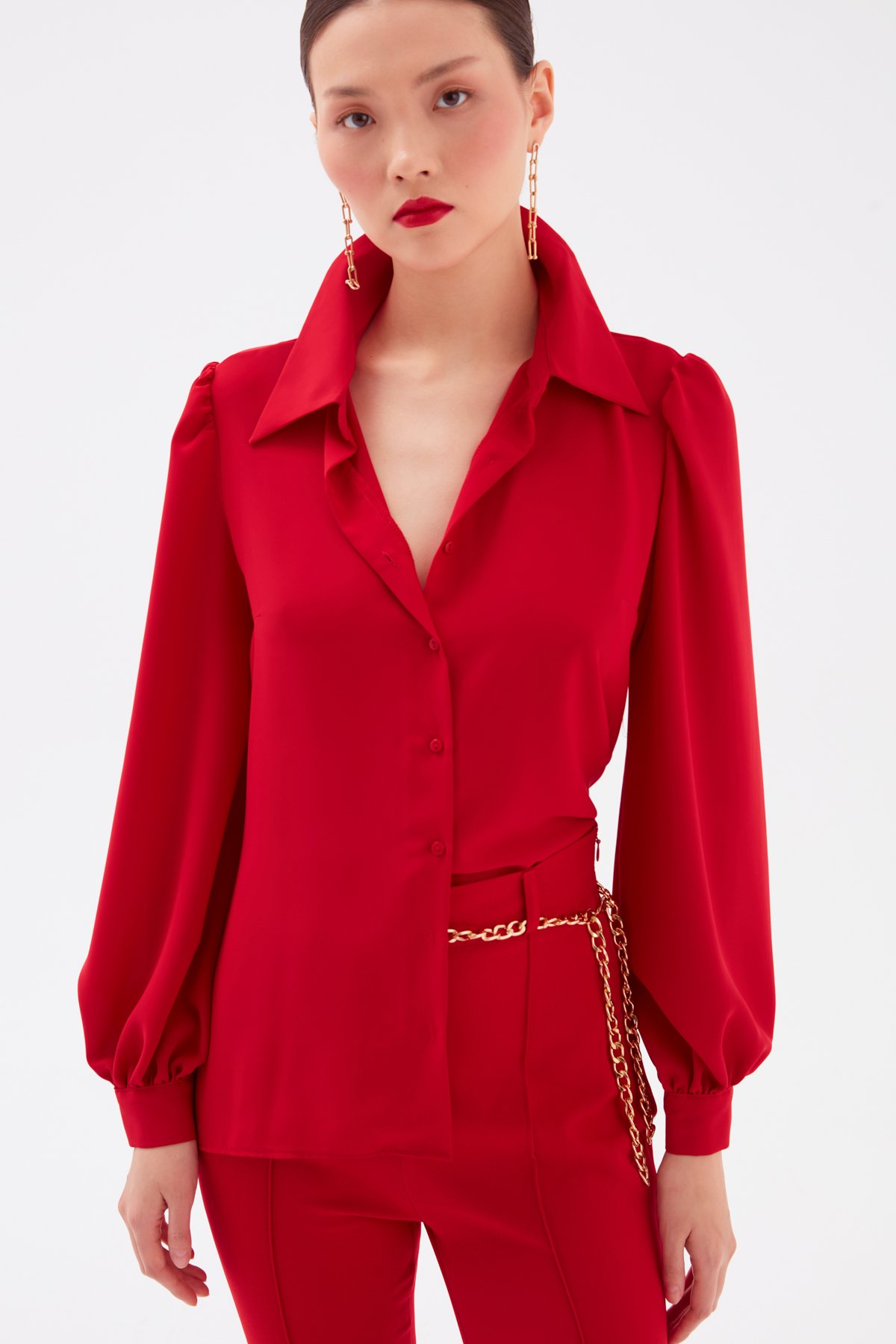 Düz Klasik Gömlek - KIRMIZI