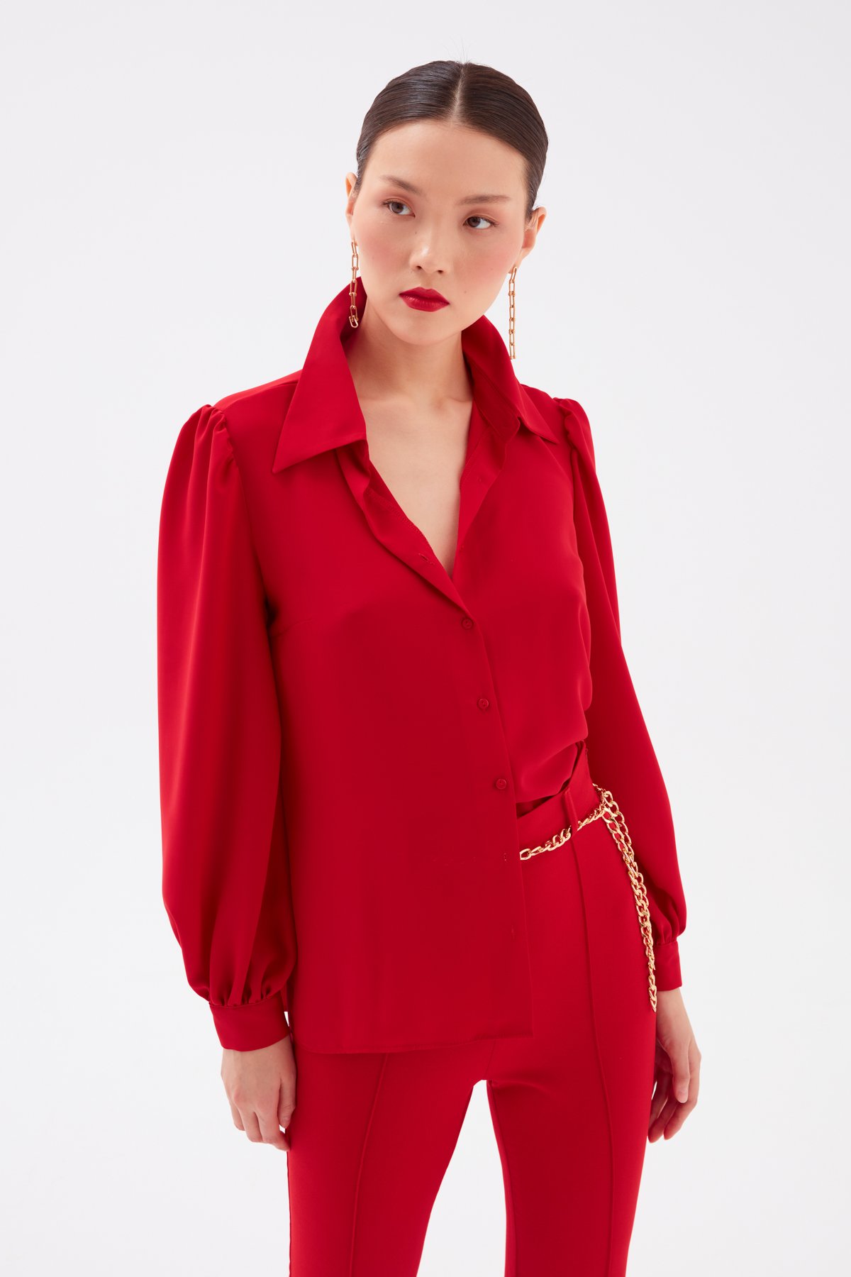 Düz Klasik Gömlek - KIRMIZI