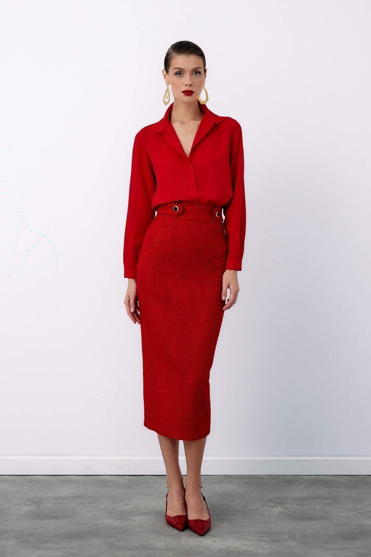 Düz Klasik Gömlek - KIRMIZI