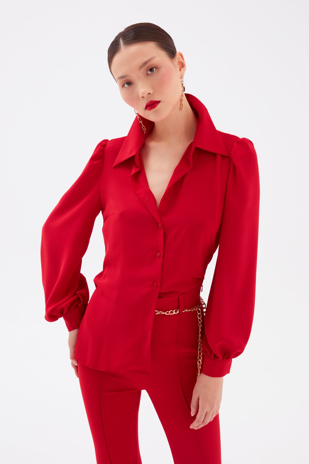 Düz Klasik Gömlek - KIRMIZI