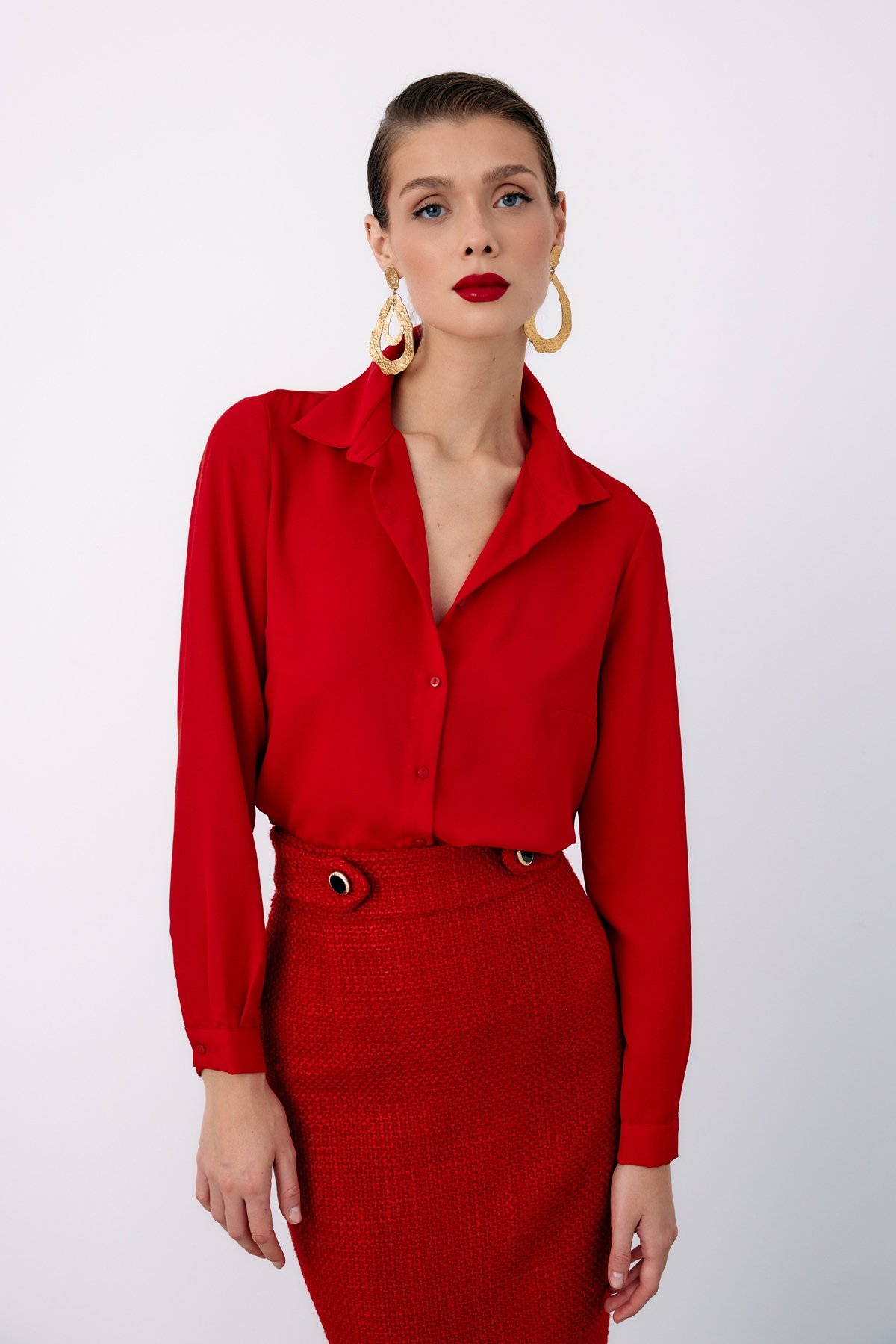 Düz Klasik Gömlek - KIRMIZI