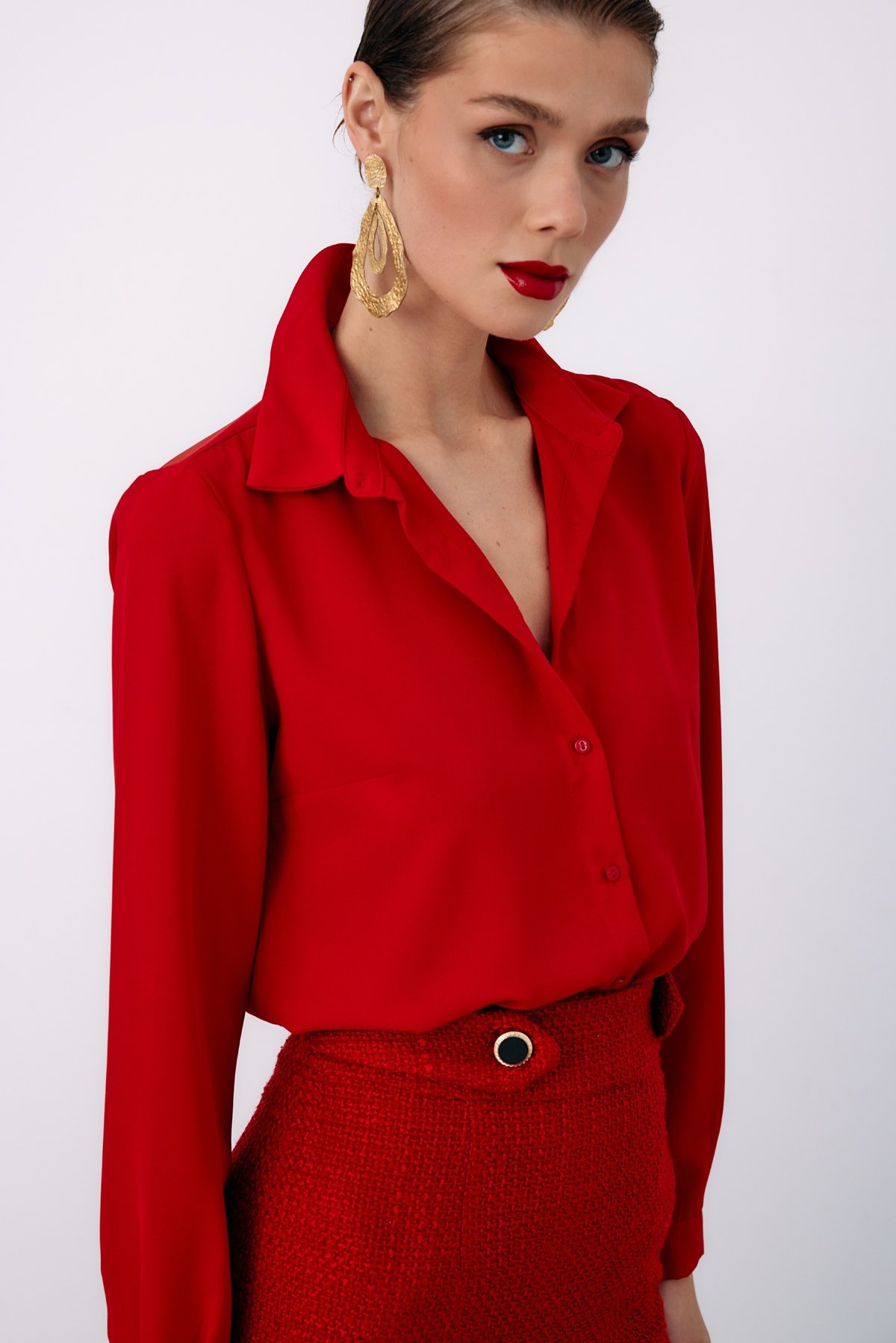 Düz Klasik Gömlek - KIRMIZI