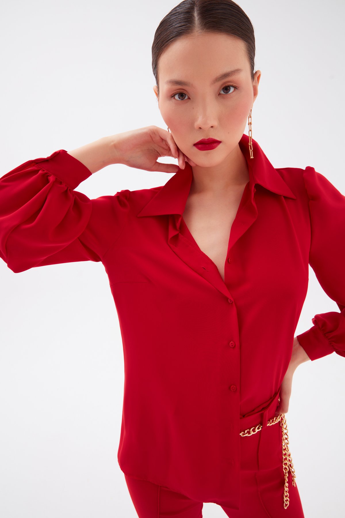 Düz Klasik Gömlek - KIRMIZI