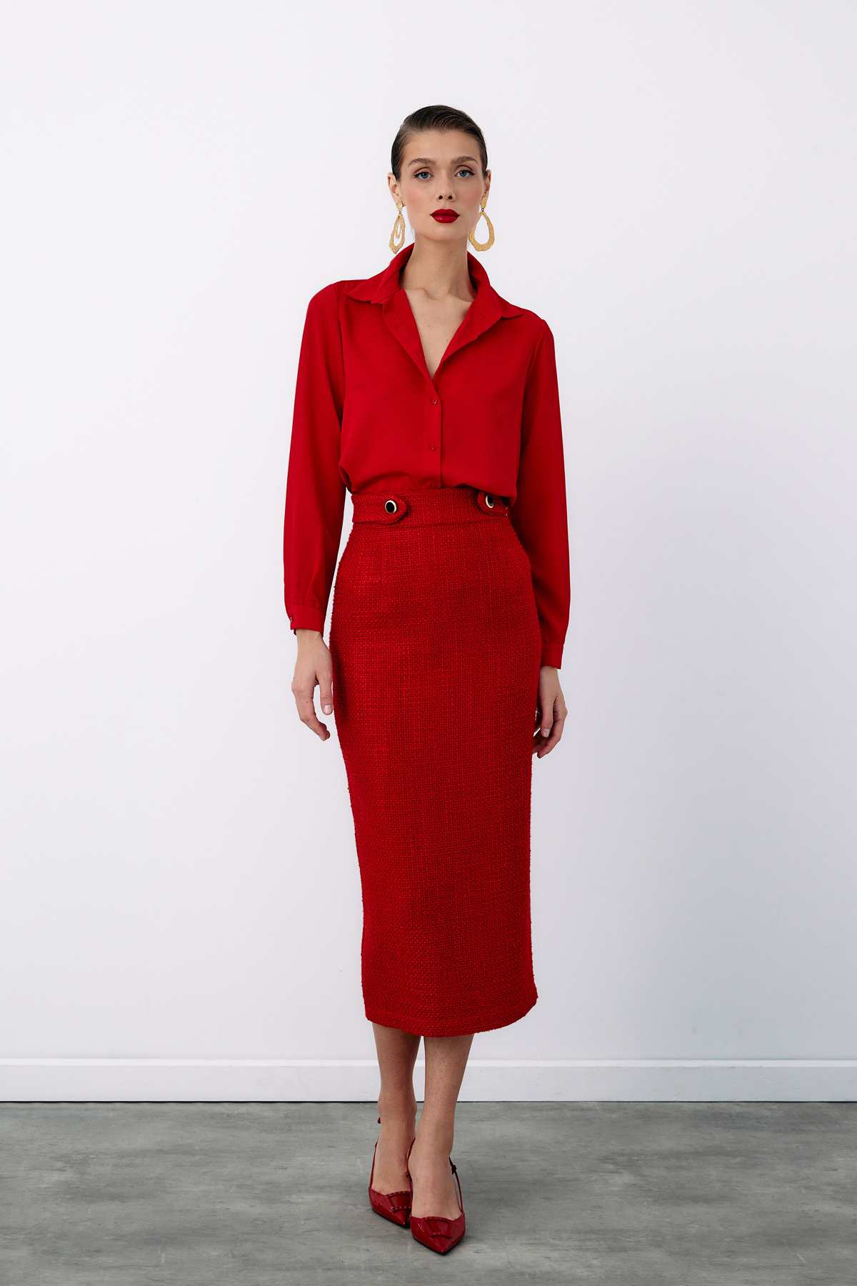 Düz Klasik Gömlek - KIRMIZI