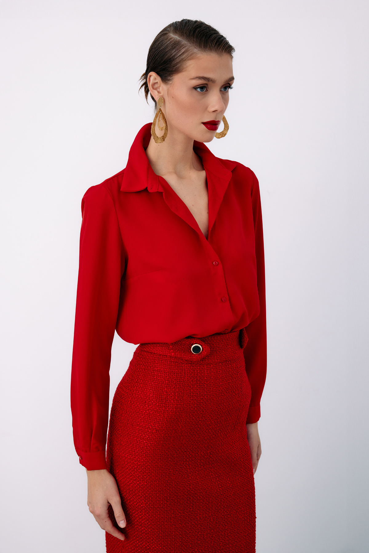 Düz Klasik Gömlek - KIRMIZI