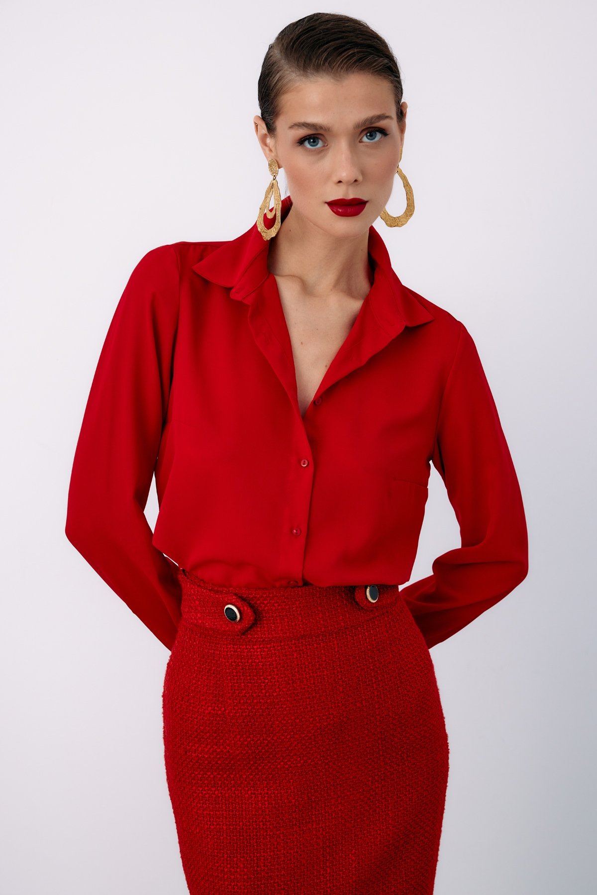 Düz Klasik Gömlek - KIRMIZI