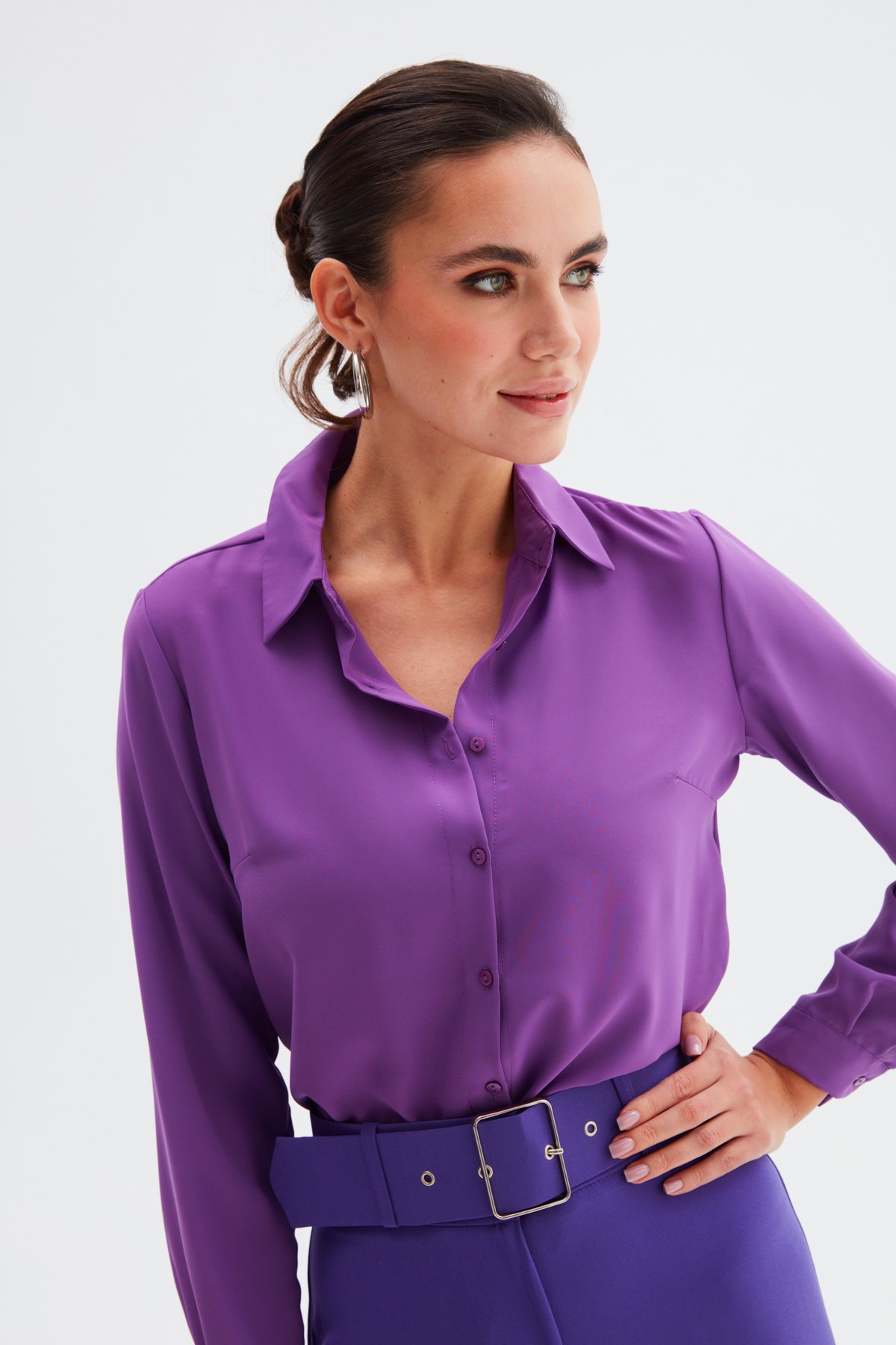 Düz Klasik Gömlek - MOR