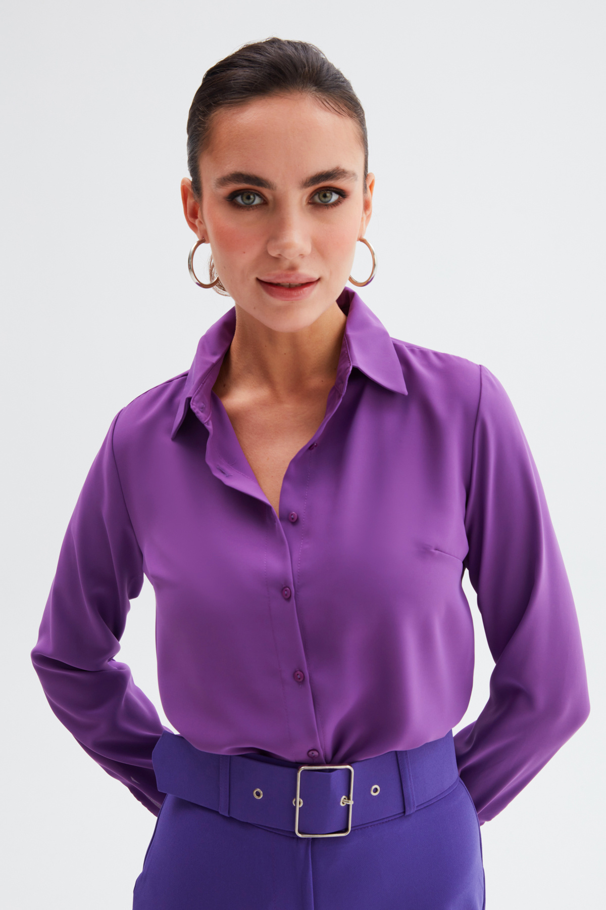 Düz Klasik Gömlek - MOR