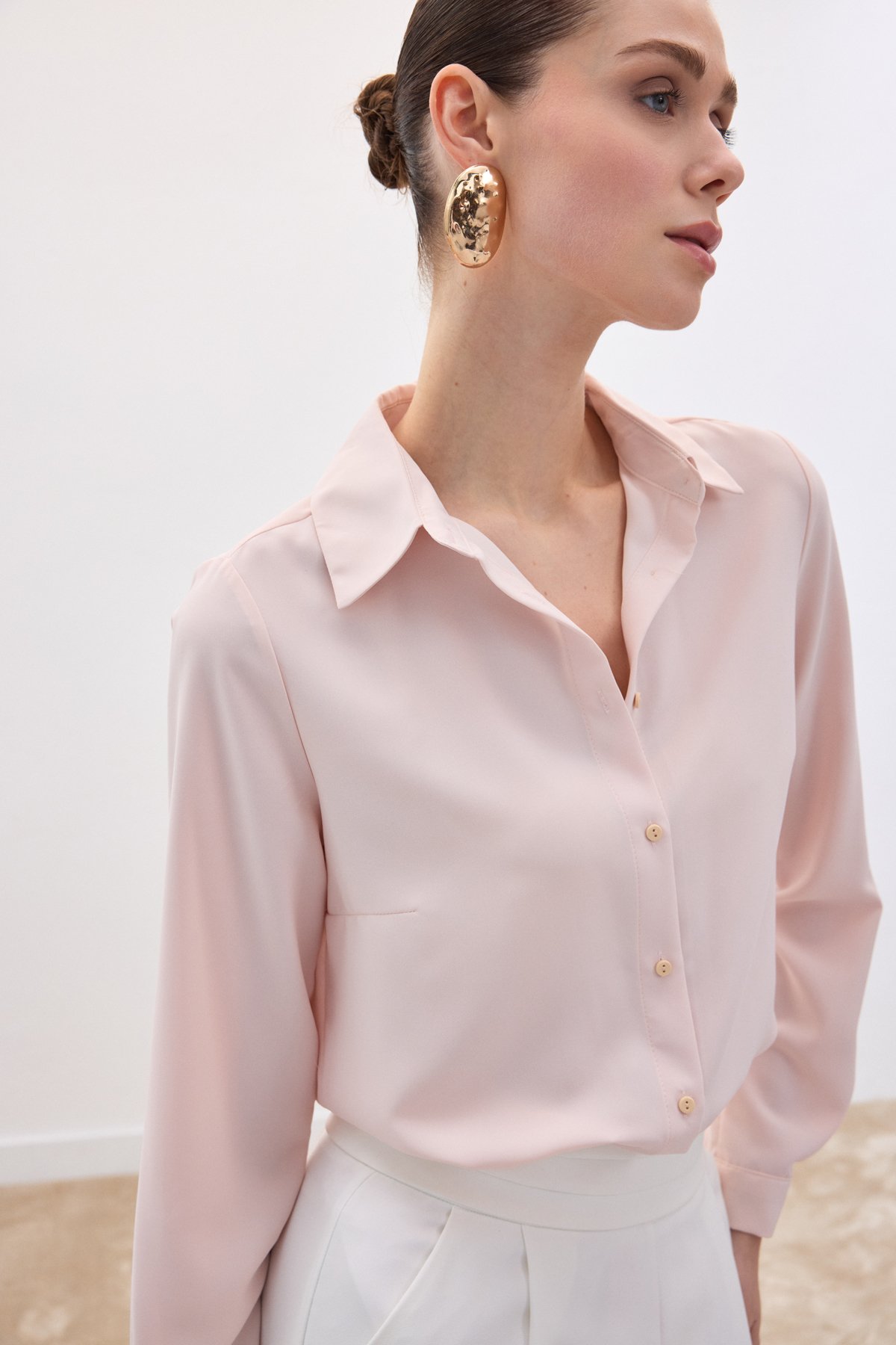 Düz Klasik Gömlek - Pudra