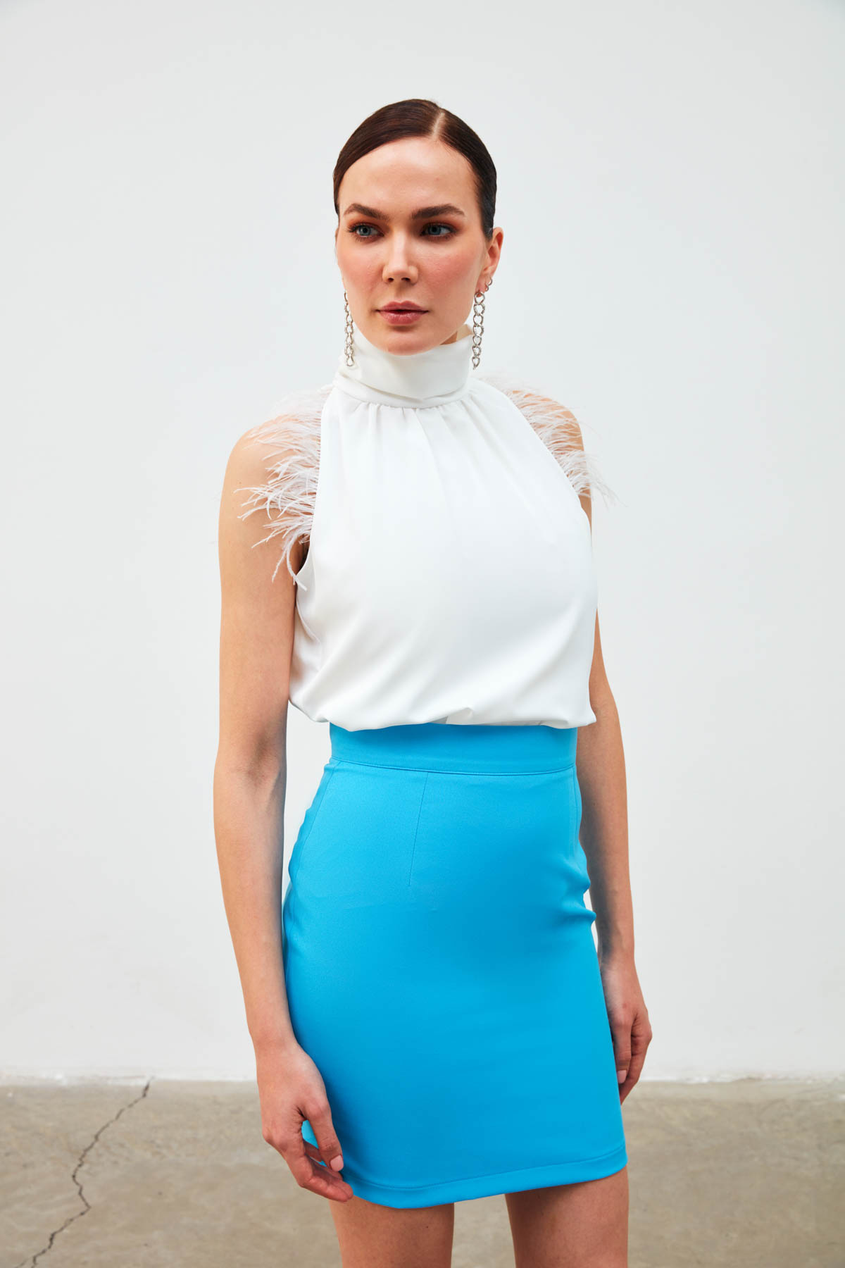 Düz Mini Etek - BEBE MAVİ