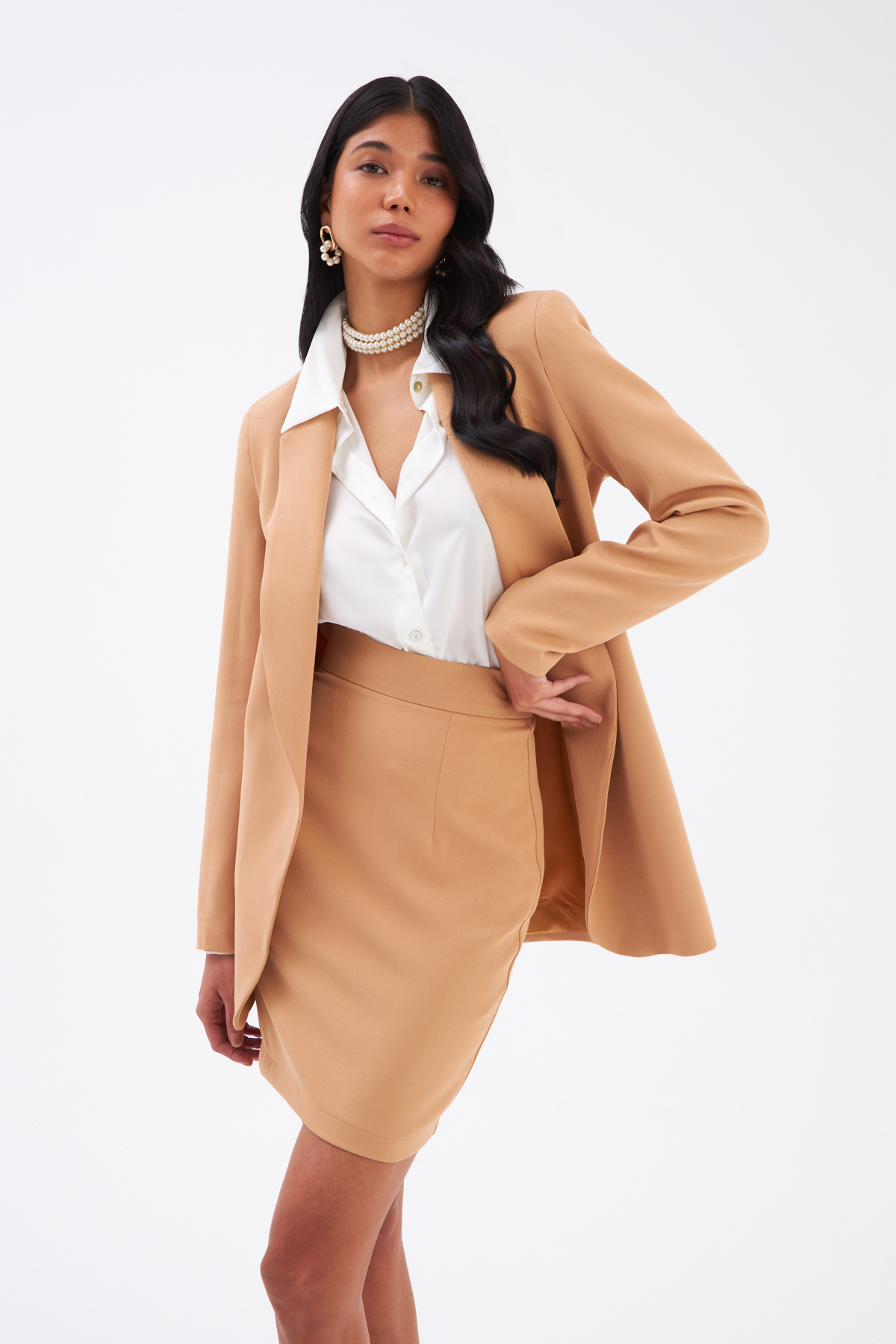 Düz Mini Etek - CAMEL