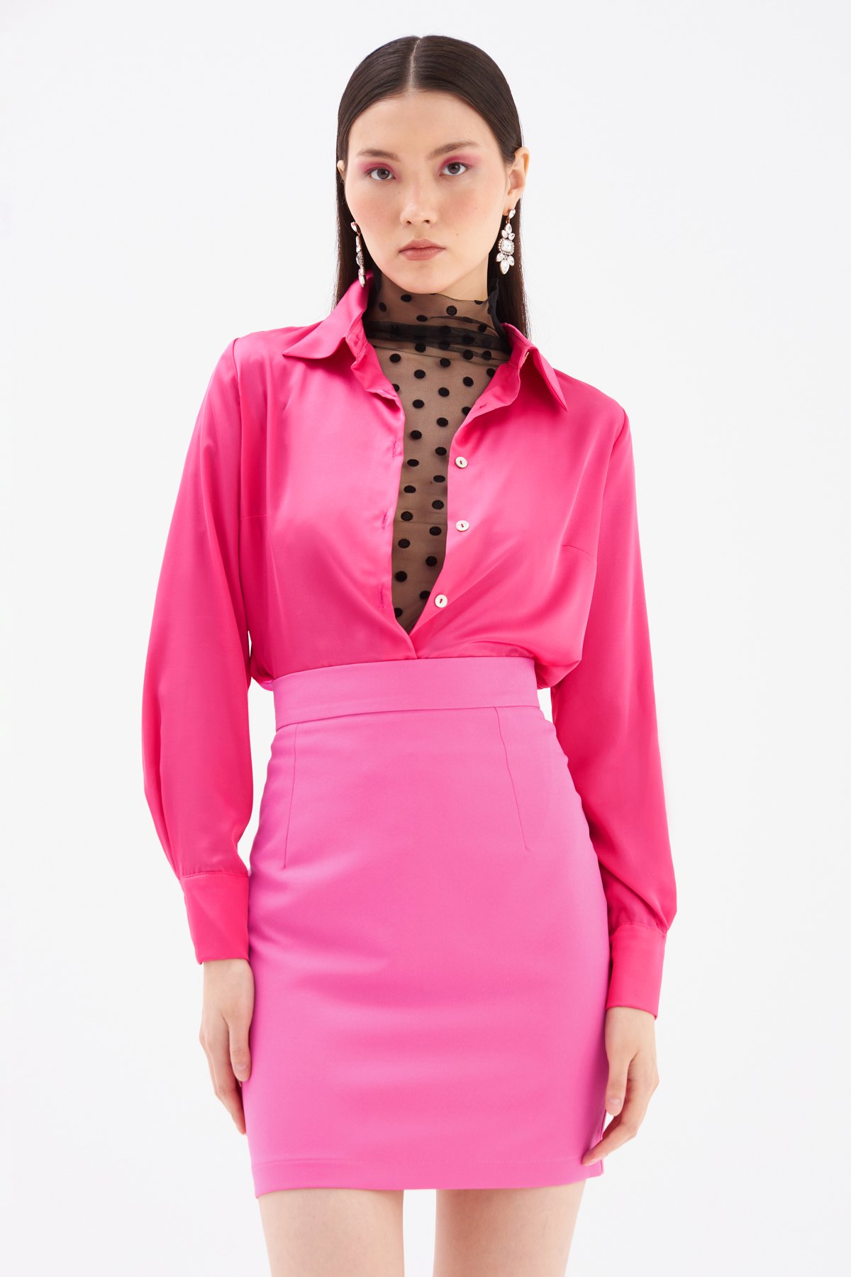 Düz Mini Etek - FUŞYA