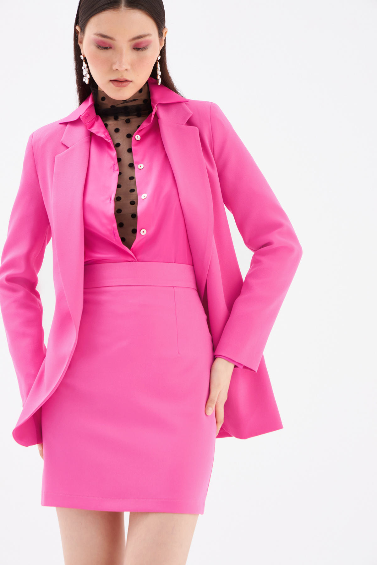 Düz Mini Etek - FUŞYA