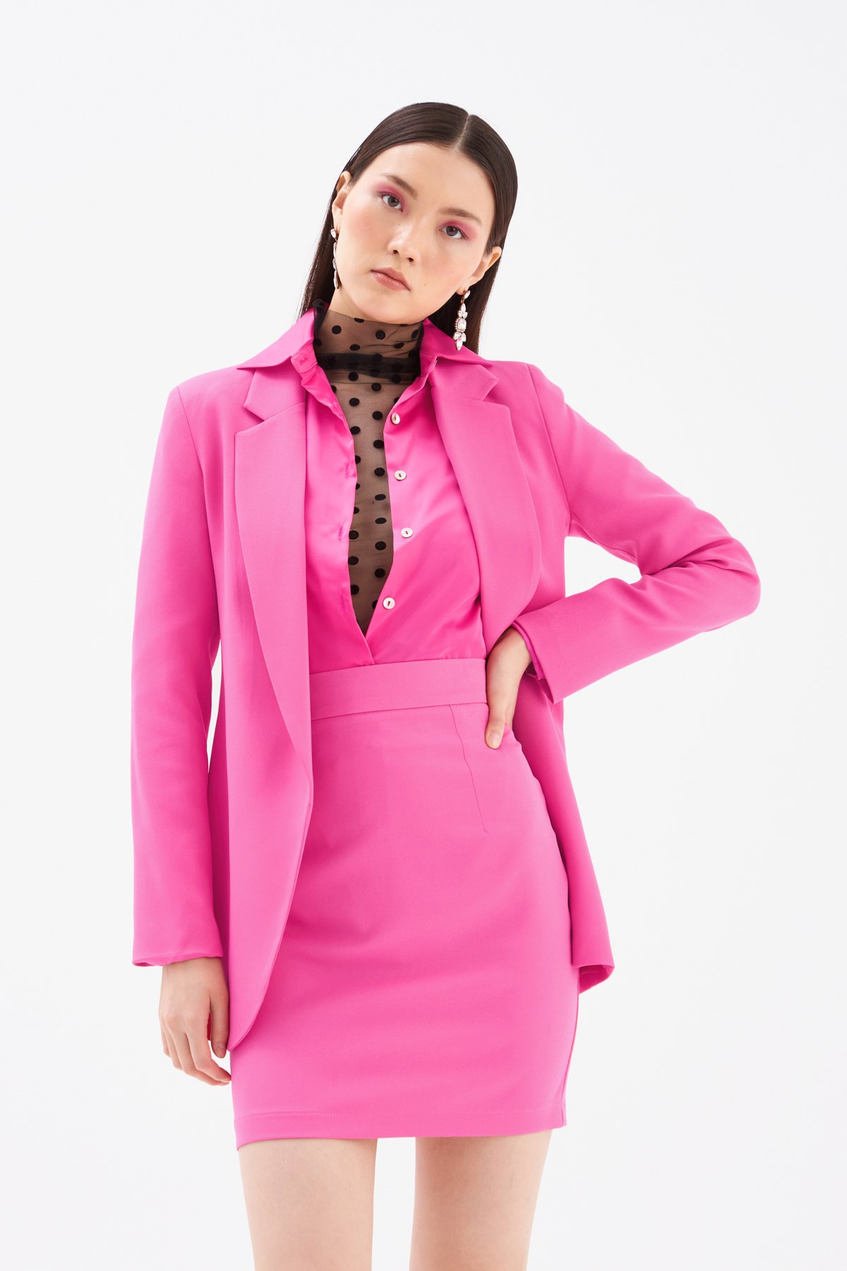 Düz Mini Etek - FUŞYA