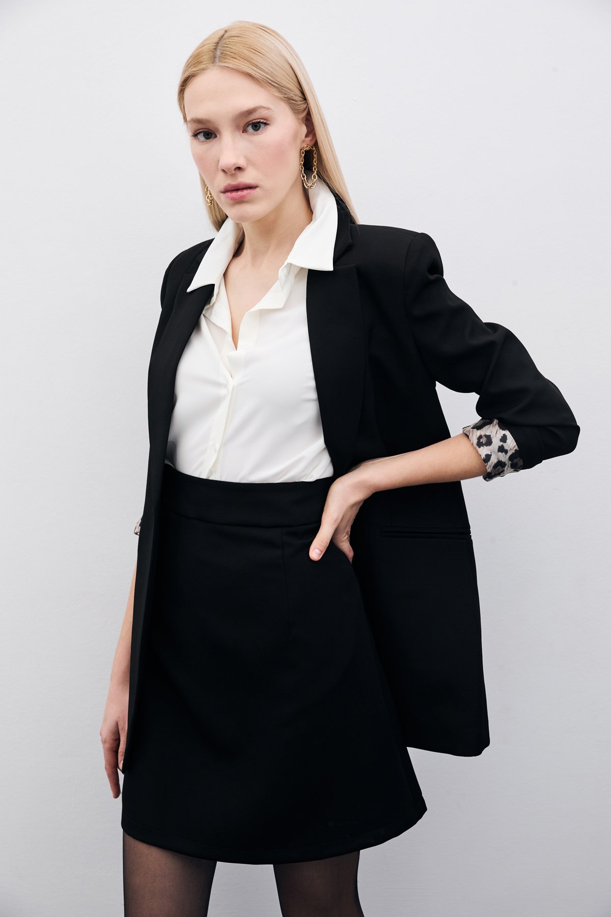 Düz Mini Etek - Siyah