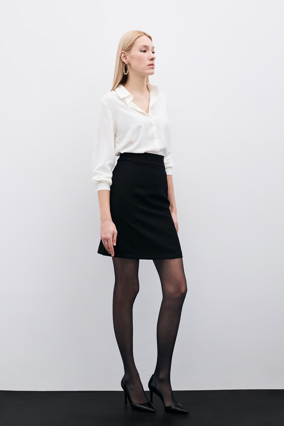 Düz Mini Etek - Siyah