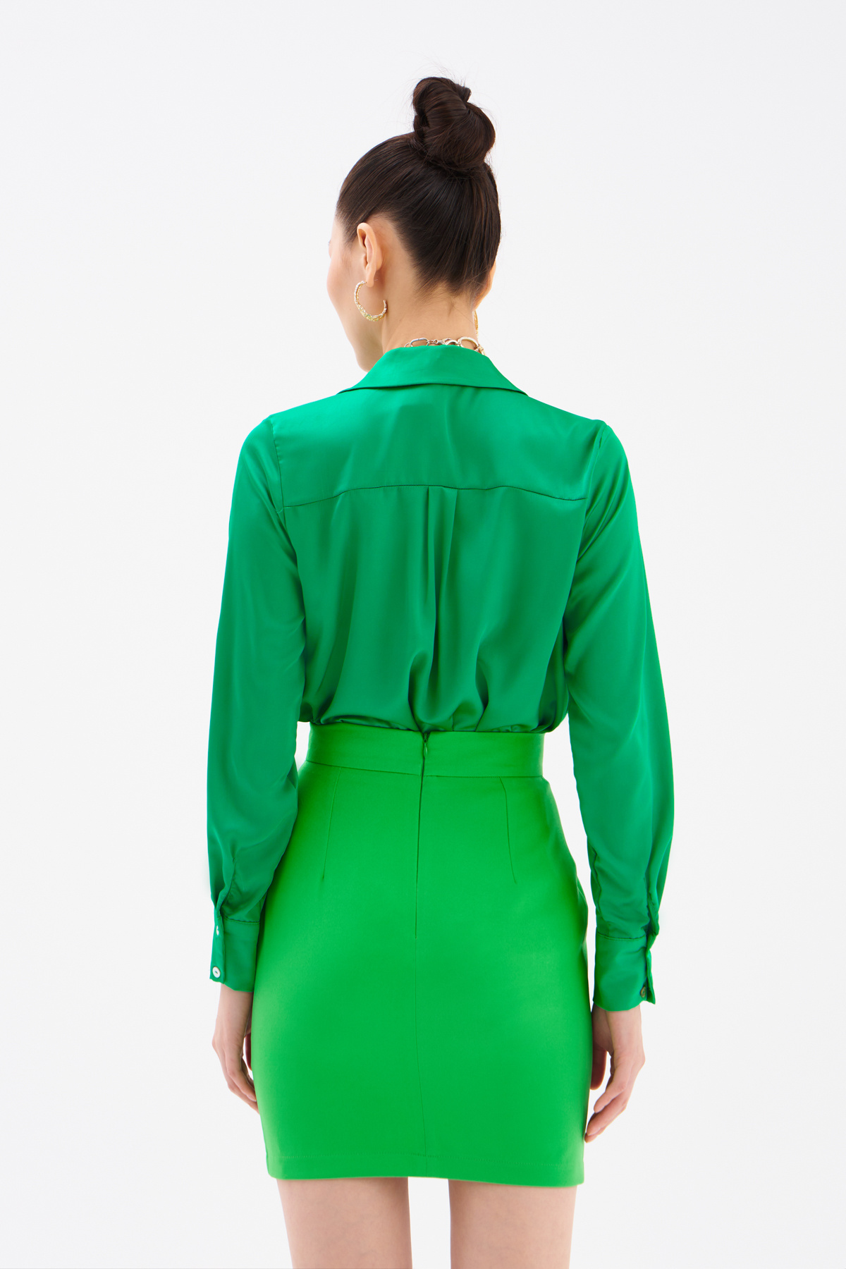 Düz Mini Etek - YEŞİL